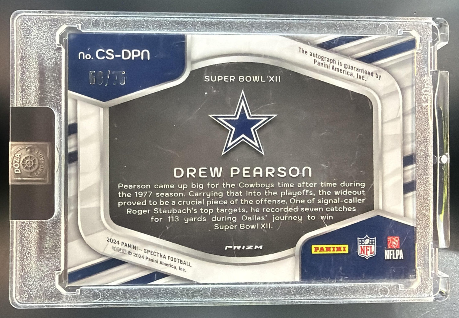 2024 Panini Spectra Drew Pearson #CS-DPN Champion Signatures Supernova /75 Auto — back