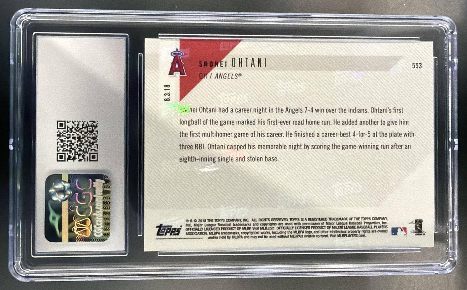 2018 Topps Now Shohei Ohtani #553 RC Angels CGC 9 — back