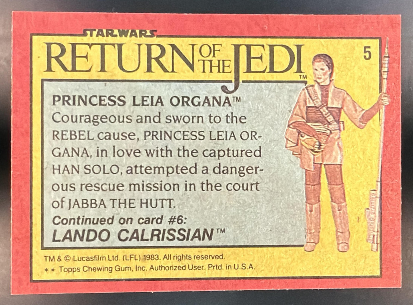 1983 Topps Star Wars: Return of the Jedi Princess Leia Organa #5 — back