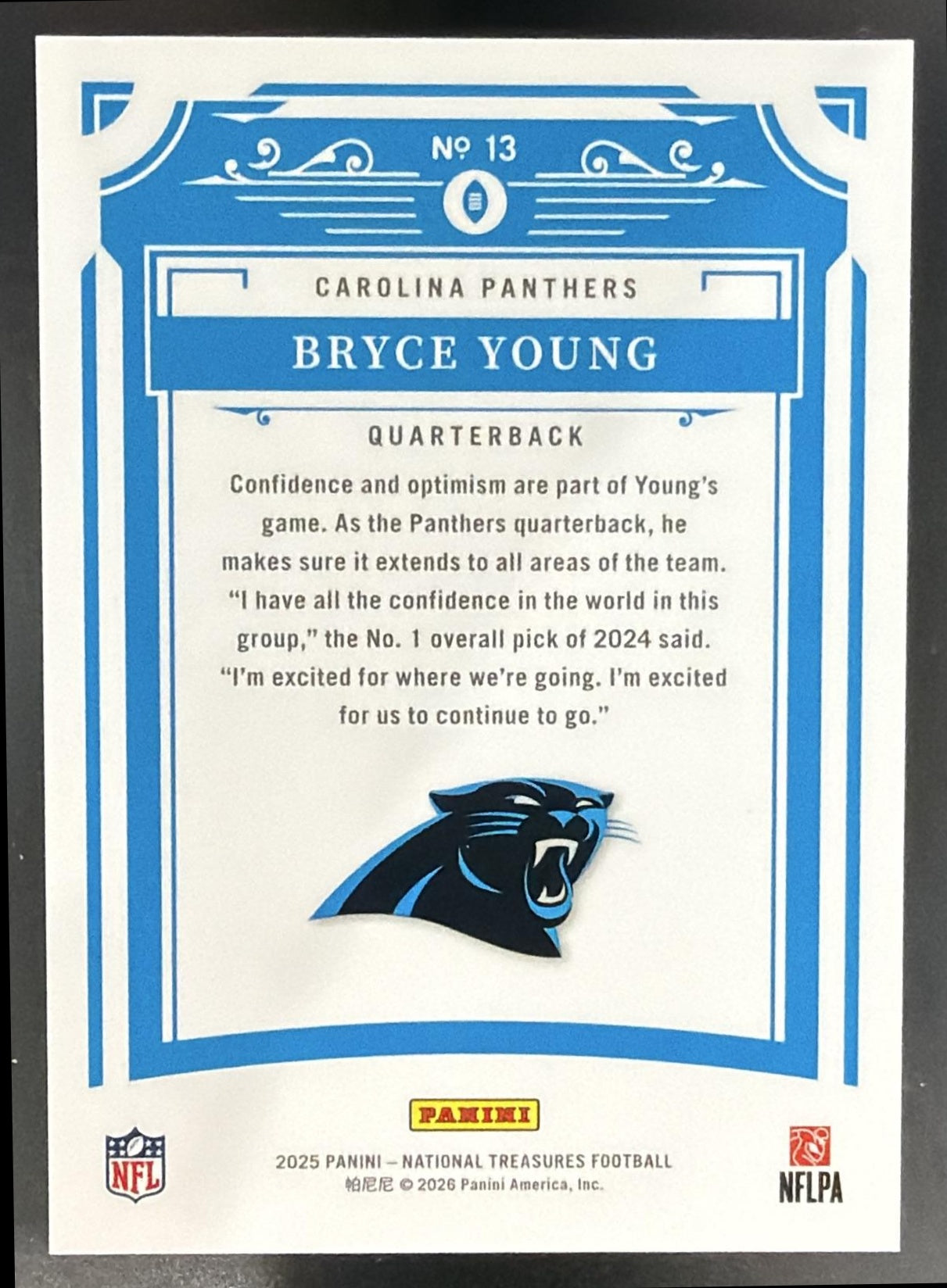 2025 Panini National Treasures Bryce Young #13 38/99 Panthers — back