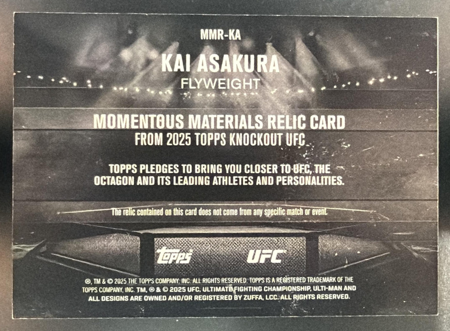 2025 Topps UFC Knockout Kai Asakura #MMR-KA Momentous Materials MEM — back