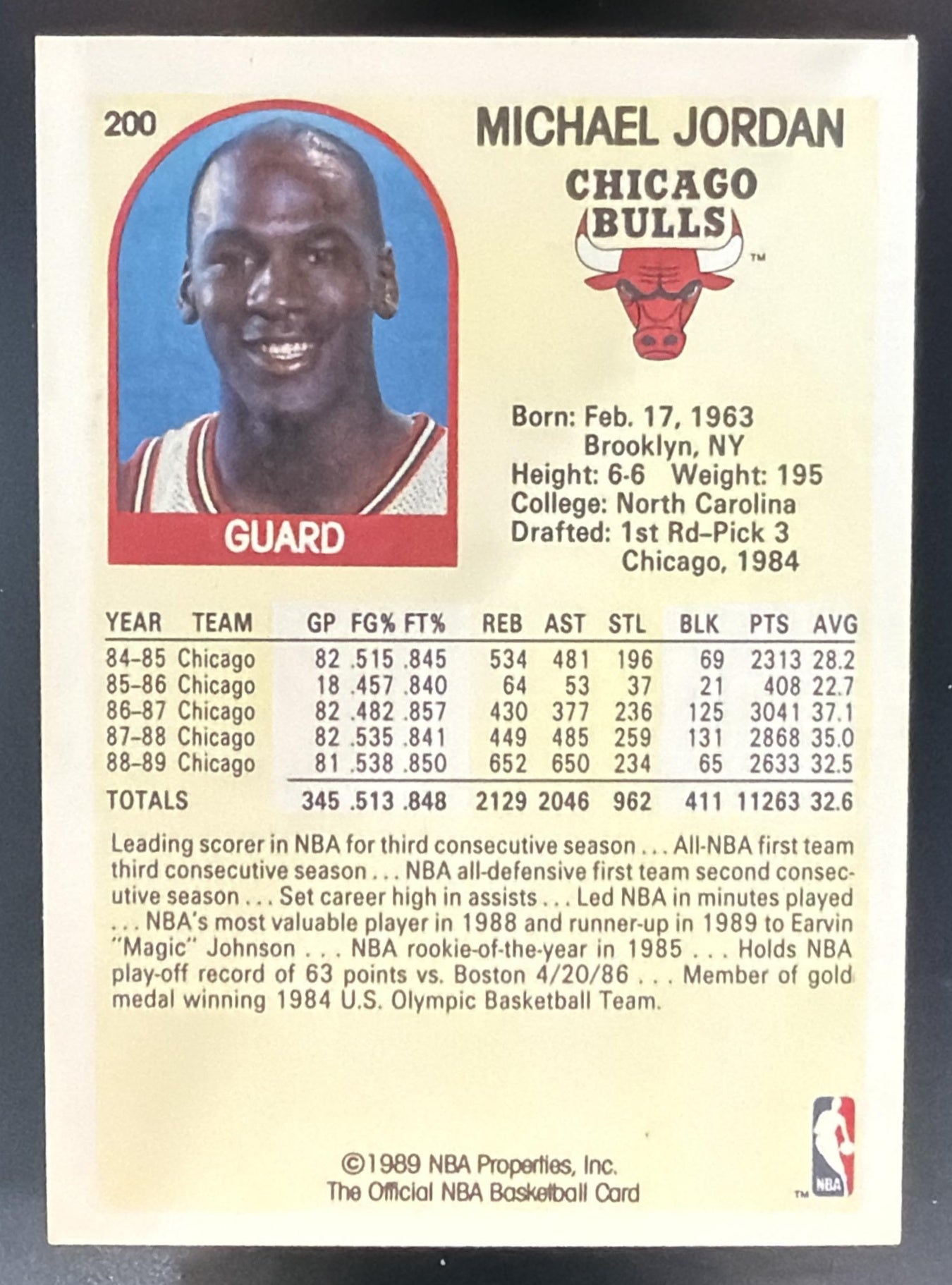 1989-90 Hoops Michael Jordan #200 Bulls — back