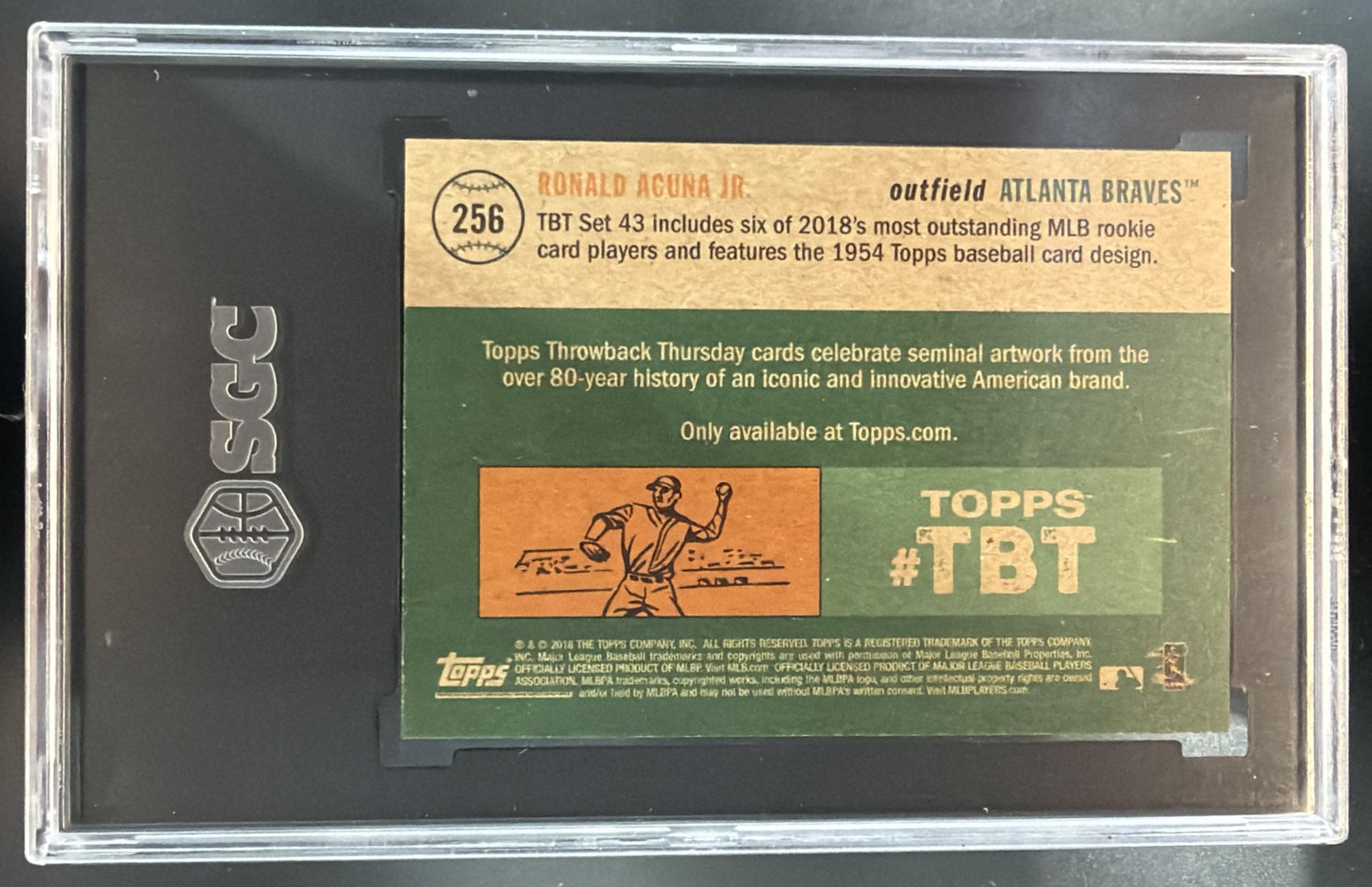 2018 Topps Throwback Thursday Ronald Acuna Jr. #256 RC Braves SGC 9 — back