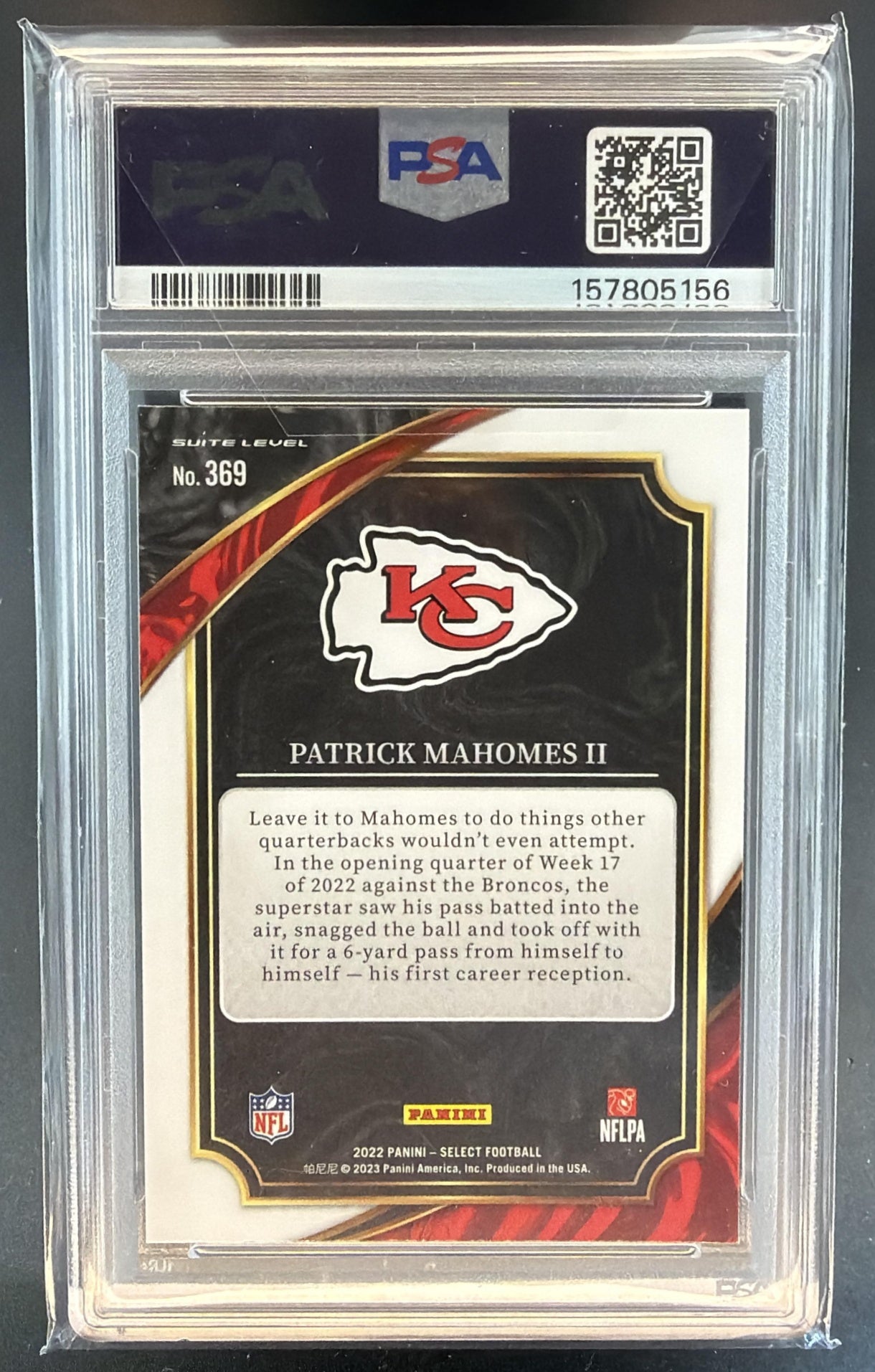 2022 Panini Select Patrick Mahomes II #369 Suite Chiefs PSA 10 — back