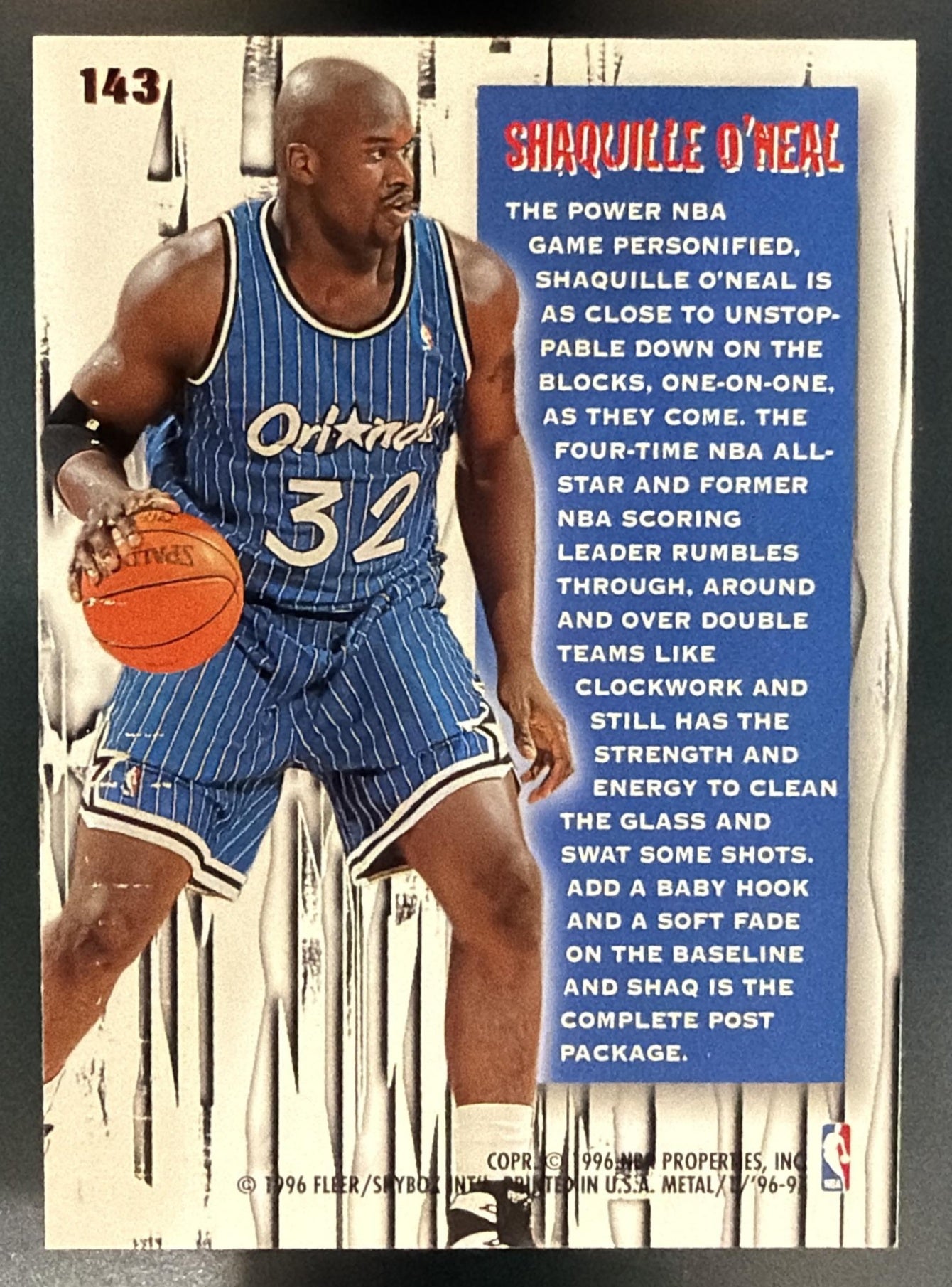 1996 Skybox Metal Shaquille O'Neal #143 Magic — back
