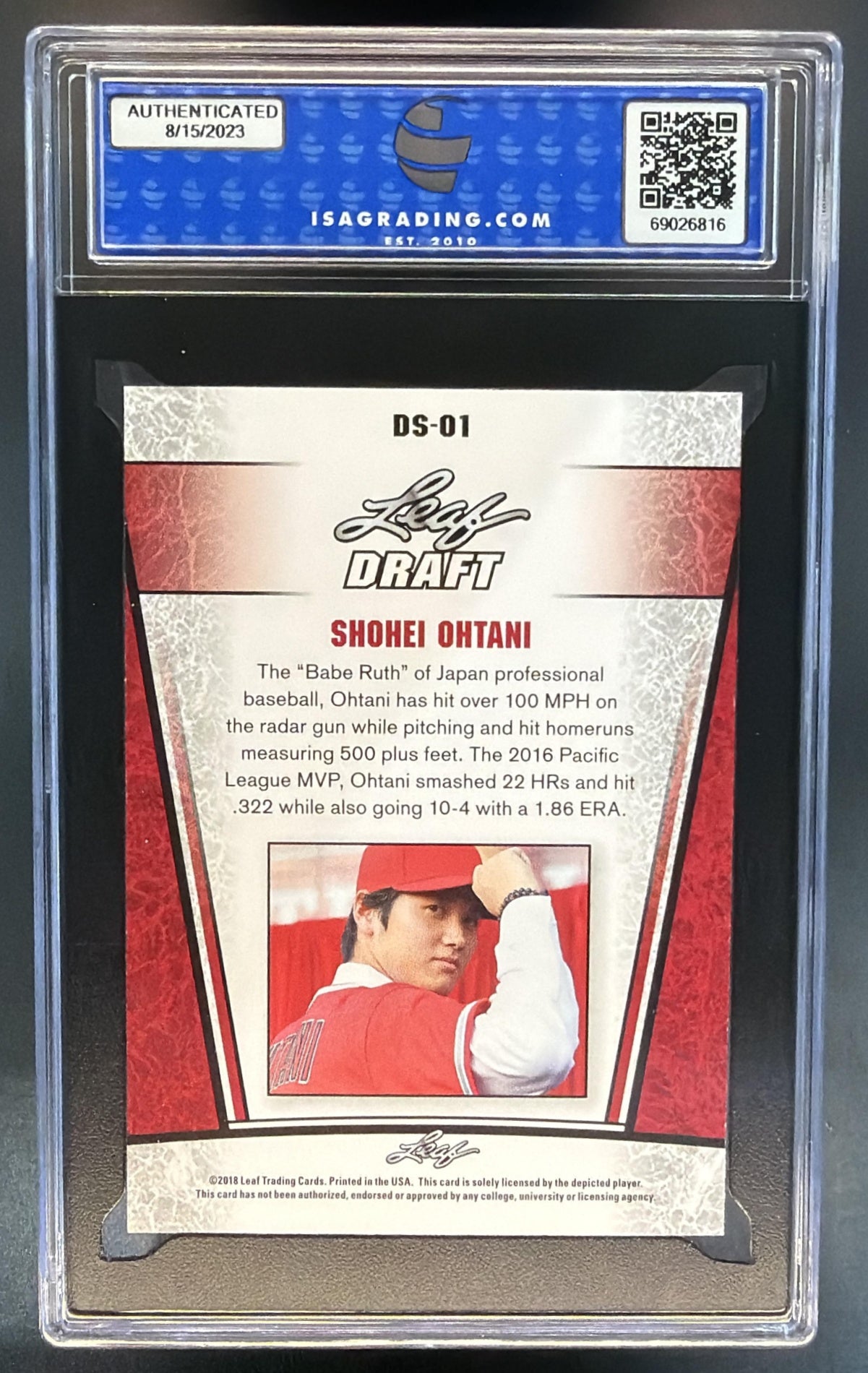2018 Leaf Special Release Draft Silver Shohei Ohtani #DS-01 — back