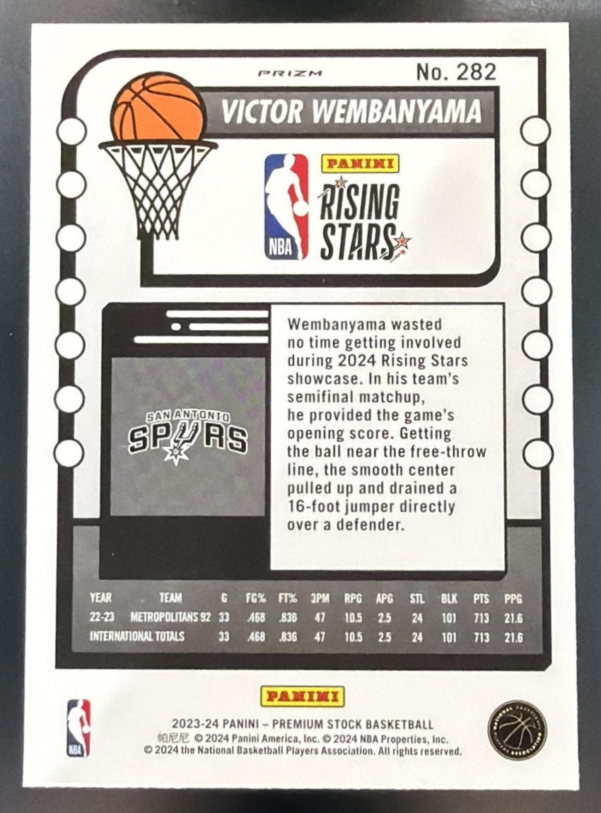 2023 Panini Hoops Premium Stock Victor Wembanyama Rising Stars Silver Prizm RC — back