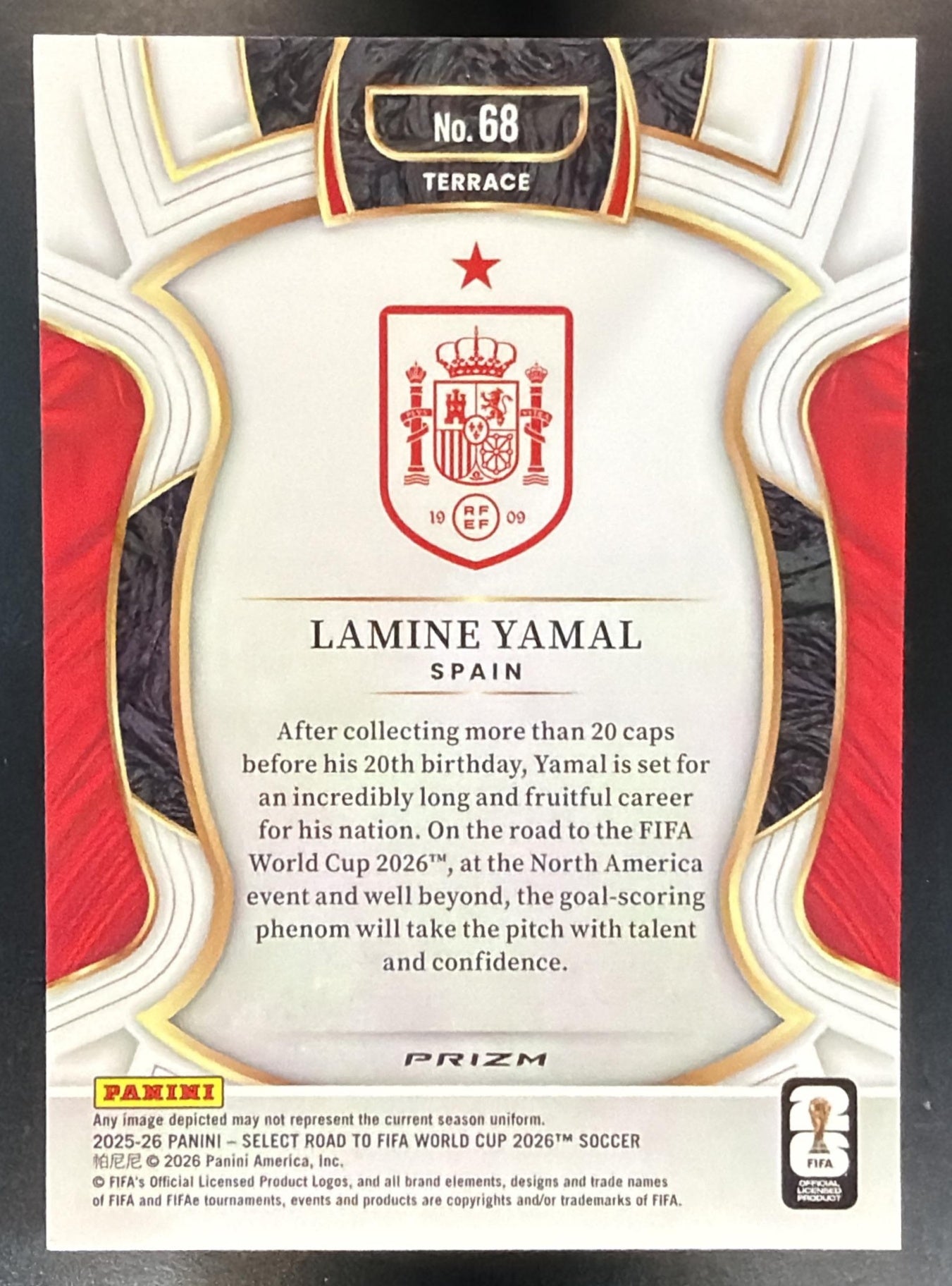2025 Panini Select Road to FIFA World Cup Lamine Yamal #68 Terrace Purple Mojo — back