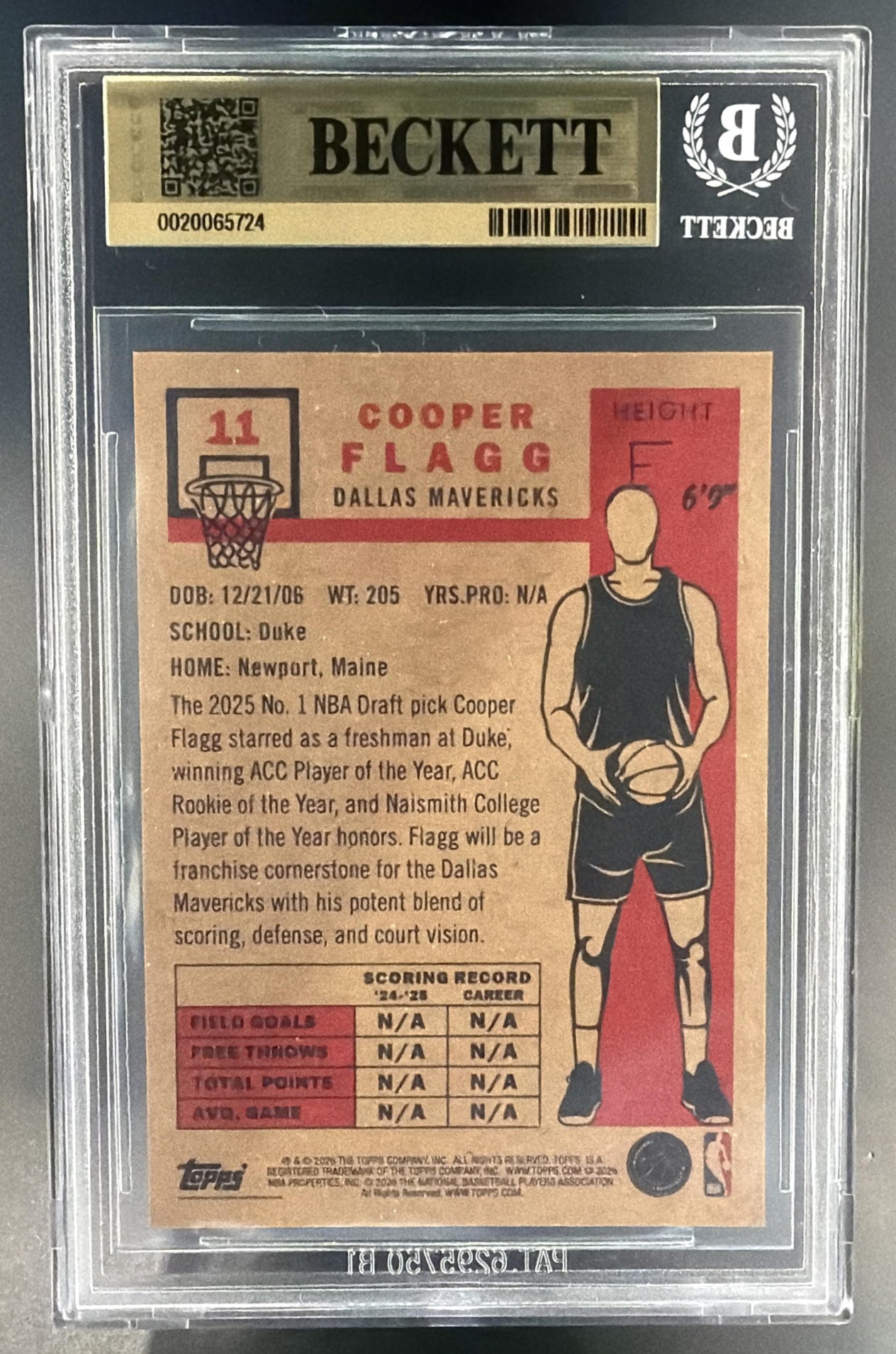 2025-26 Topps Living Cooper Flagg #11 RC Mavericks BGS 9.5 — back