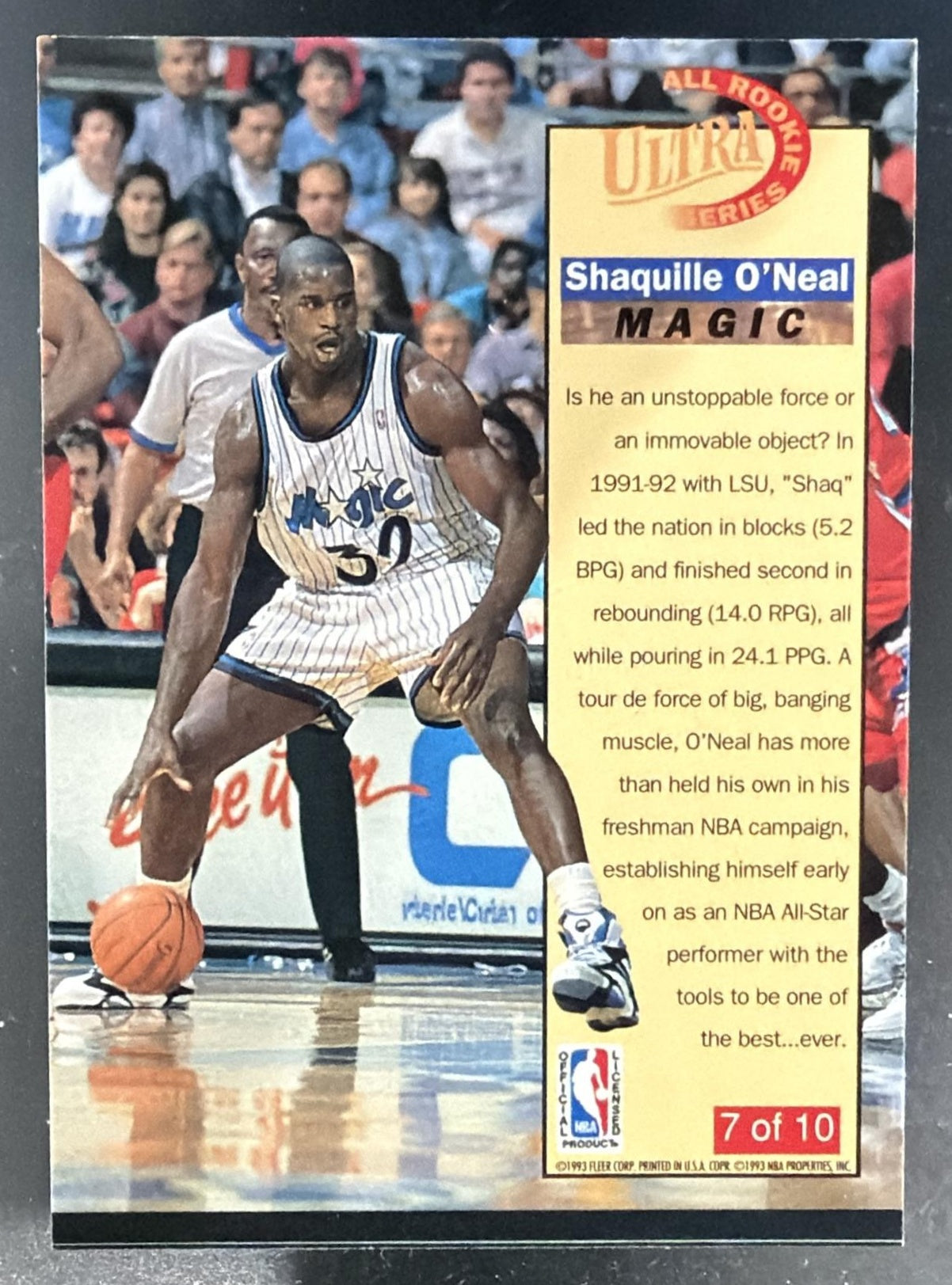 1992-93 Fleer Ultra Shaquille O'Neal #7 All Rookie Series RC Magic — back