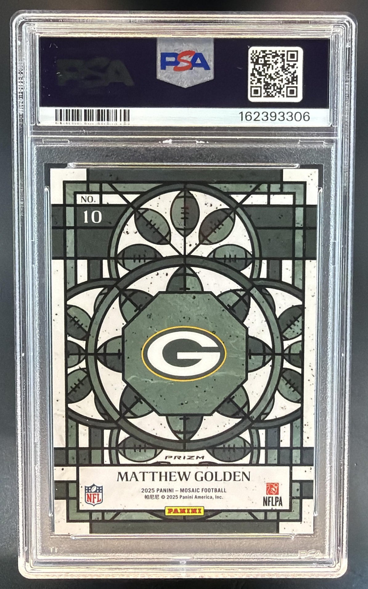 2025 Panini Mosaic Matthew Golden #10 Stained Glass RC Packers PSA 10 — back