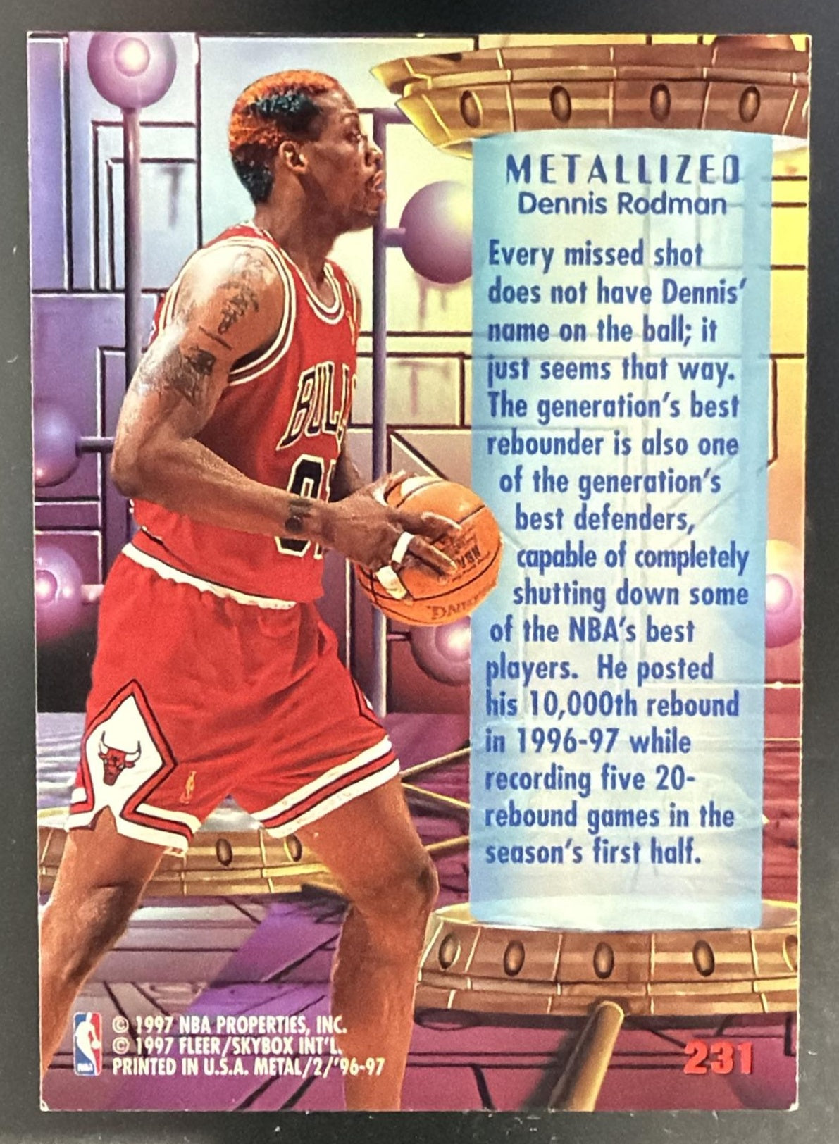1996 Skybox Metal Dennis Rodman #231 Bulls — back