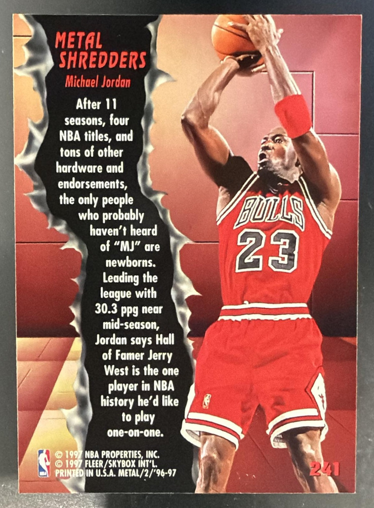 1996 Skybox Metal Michael Jordan #241 Bulls — back