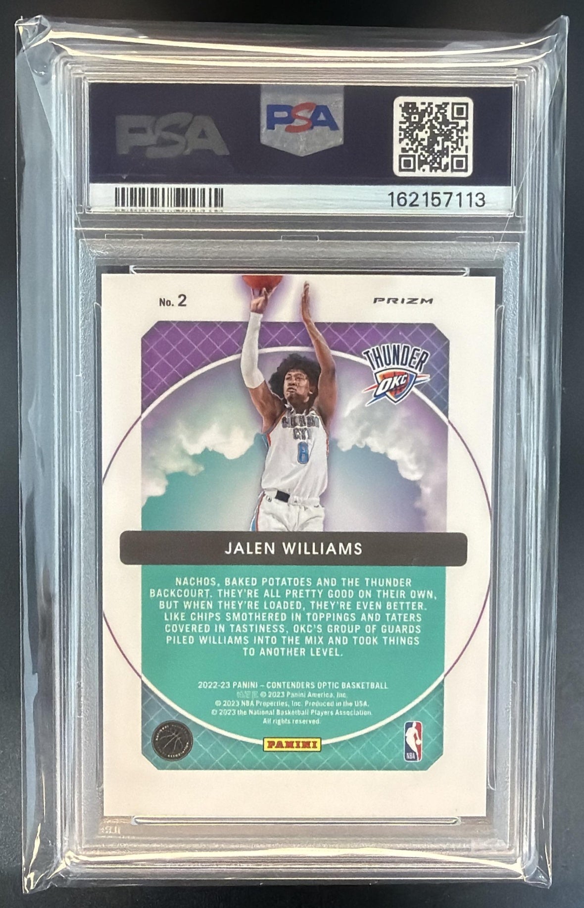 2022-23 Panini Contenders Optic Jalen Williams #2 Hoop Dreams RC Thunder PSA 9 — back