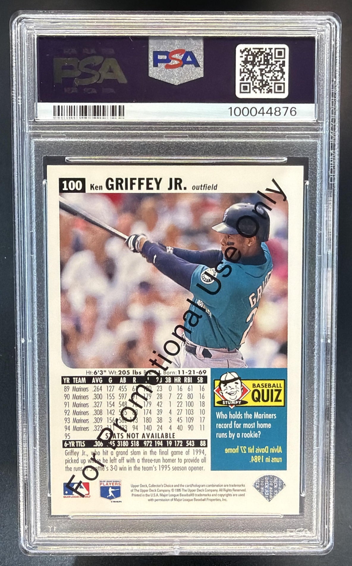 1996 Upper Deck Ken Griffey Jr. #100 Promo Mariners PSA 9 — back