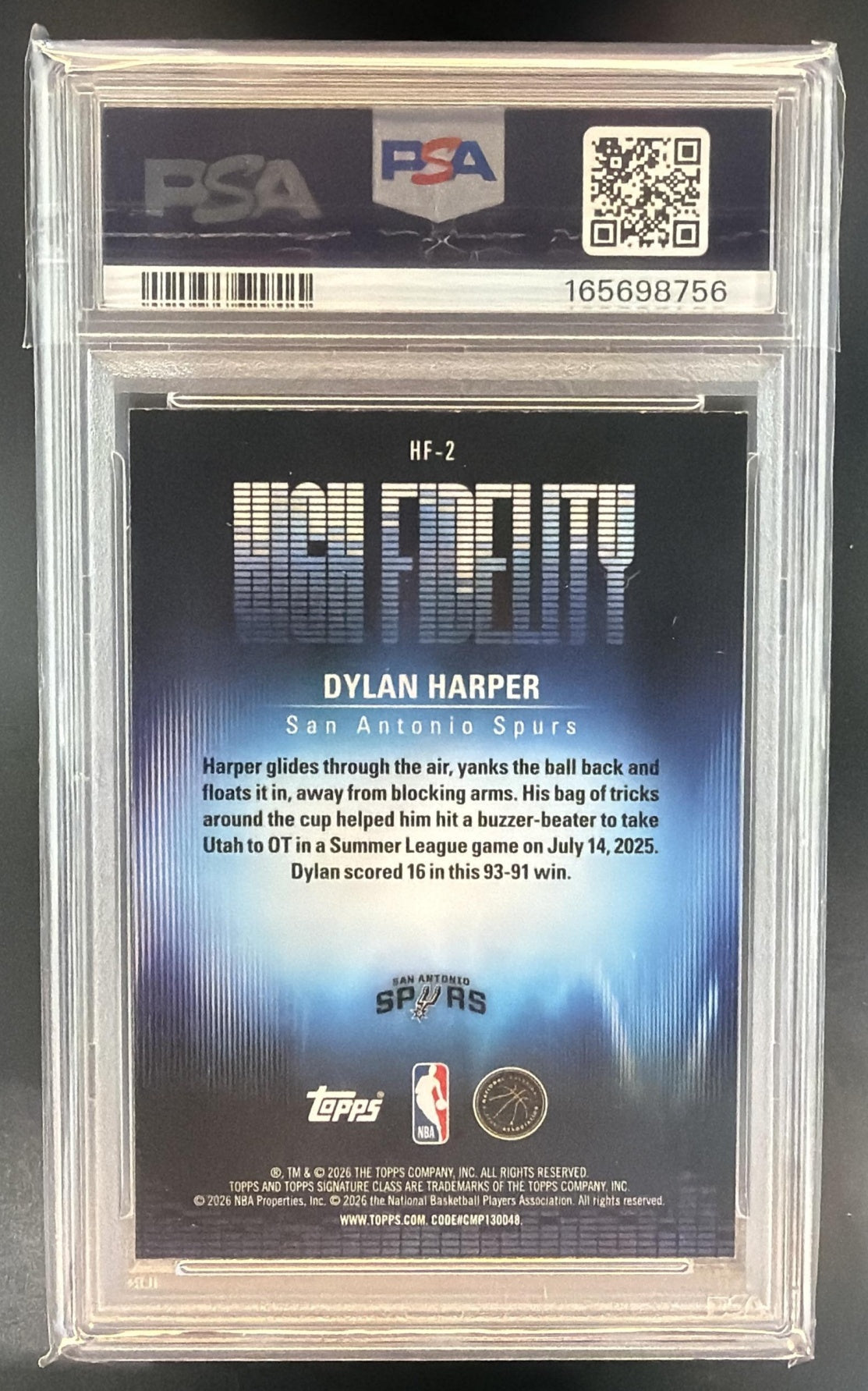 2025-26 Topps Signature Class Dylan Harper #HF-2 High Fidelity RC Spurs PSA 9 — back
