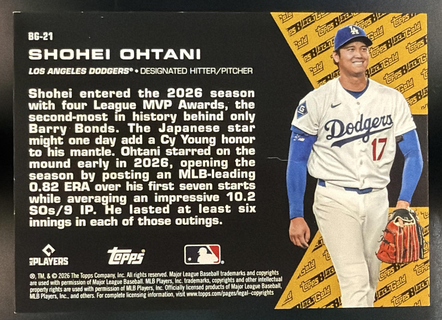 2026 Topps Update Shohei Ohtani #BG-21 Black Gold Blue /150 Dodgers — back