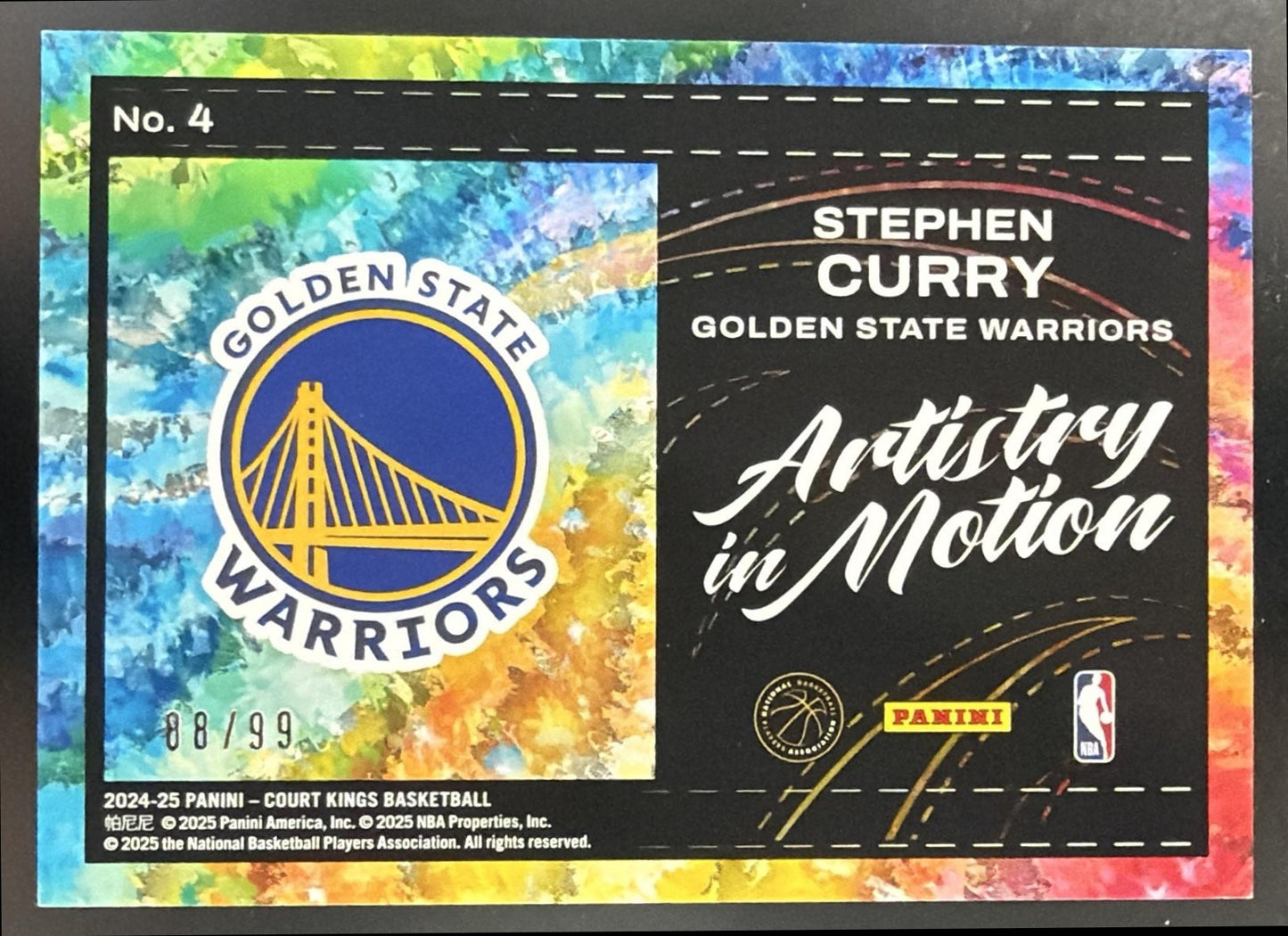 2024 Panini Court Kings Stephen Curry #4 Artistry in Motion Amber /99 — back