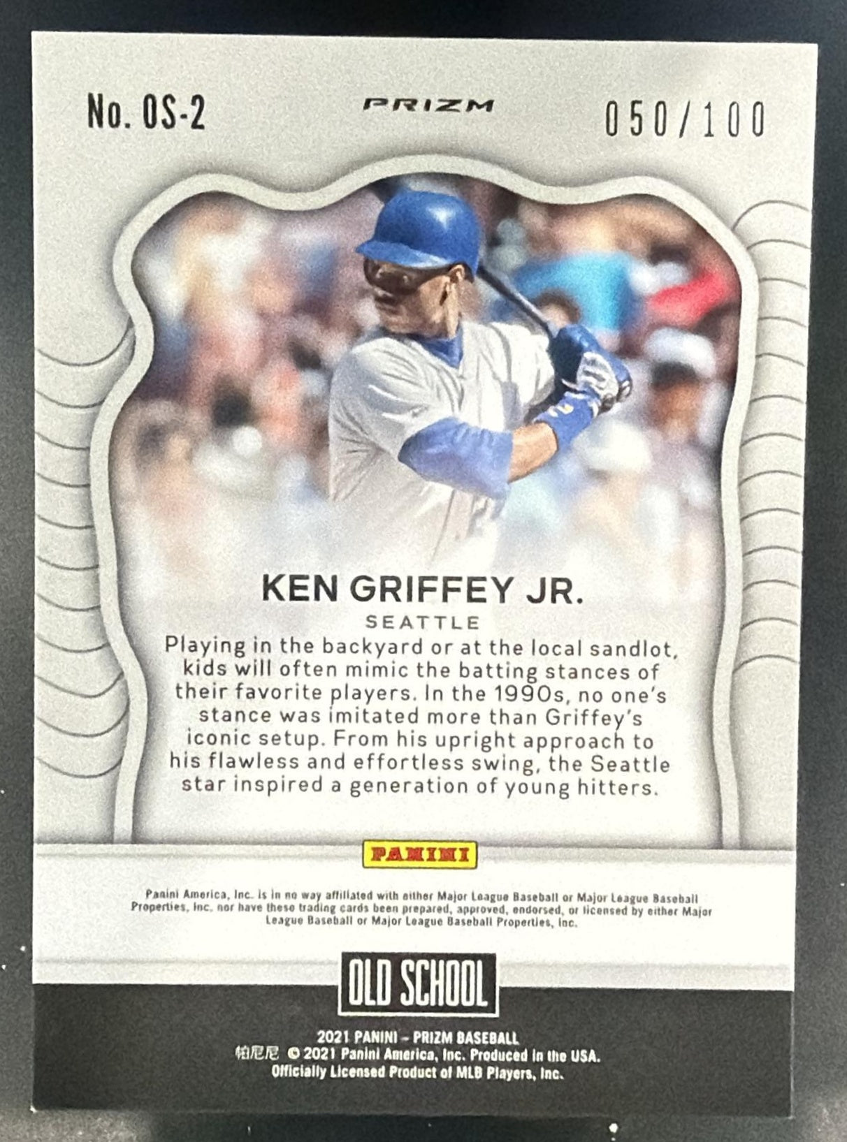 2021 Panini Prizm Ken Griffey Jr. #OS-2 Old School Neon Orange 50/100 Mariners — back