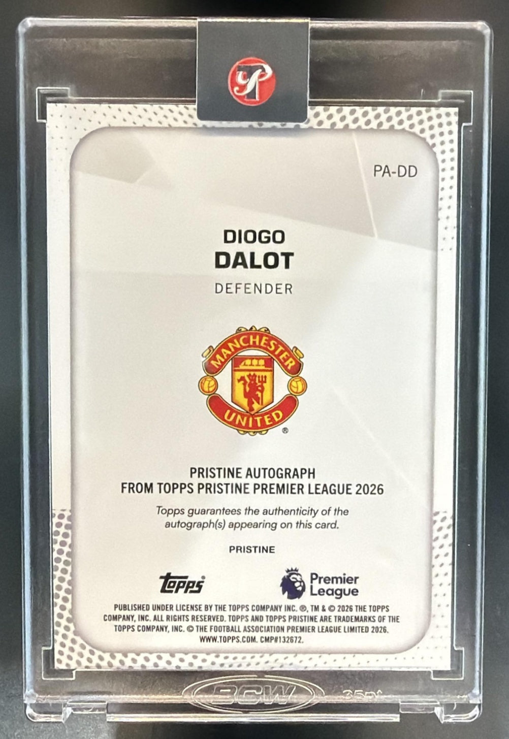 2025-26 Topps Pristine Premier League Diogo Dalot #PA-DD Auto Blue /75 Man U — back