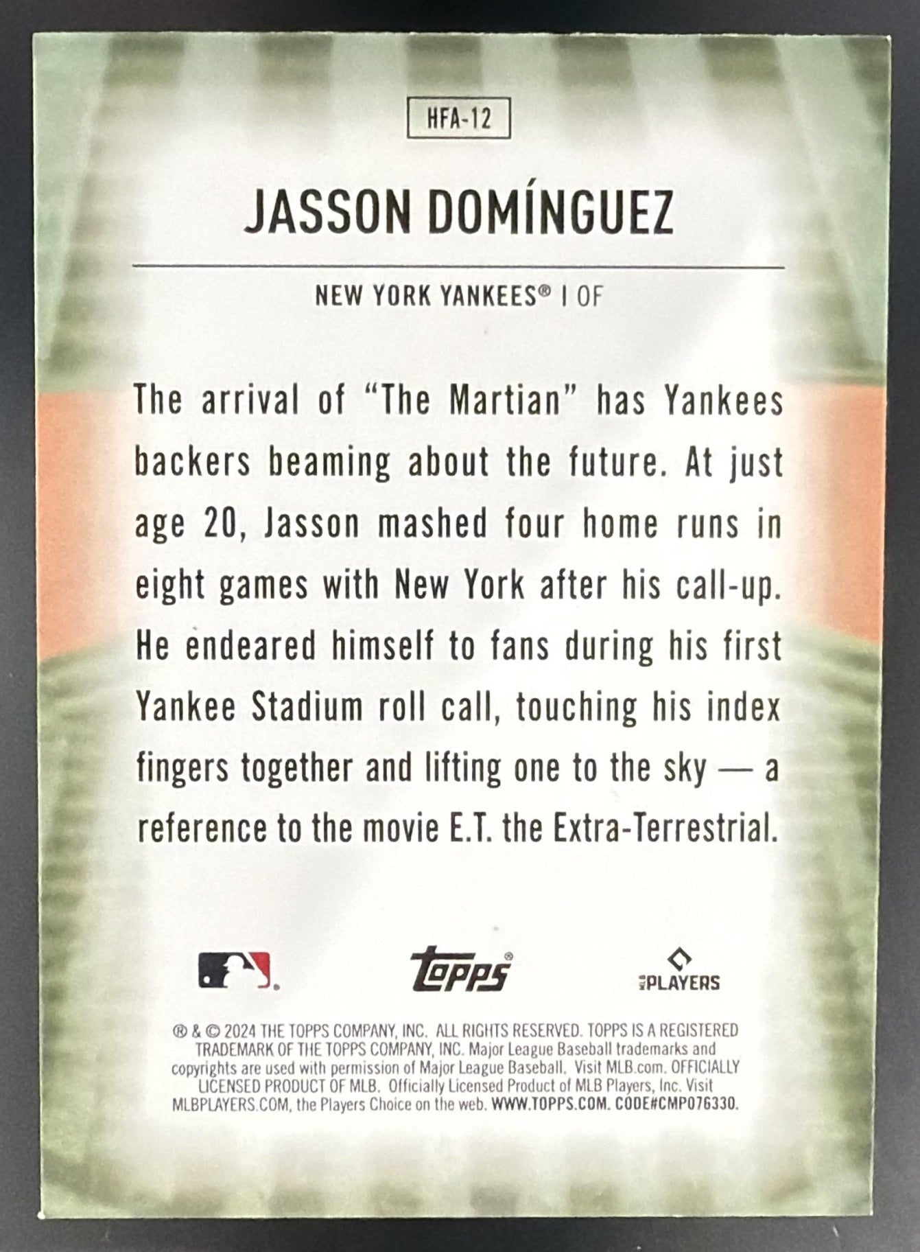 2024 Topps Jasson Dominguez #HFA-12 Homefield Advantage SP RC Yankees — back