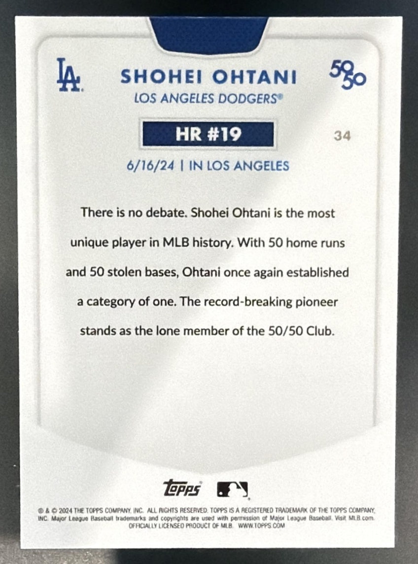 2024 Topps 50/50: Shohei Ohtani #34 Chrome Green 8/99 Dodgers — back