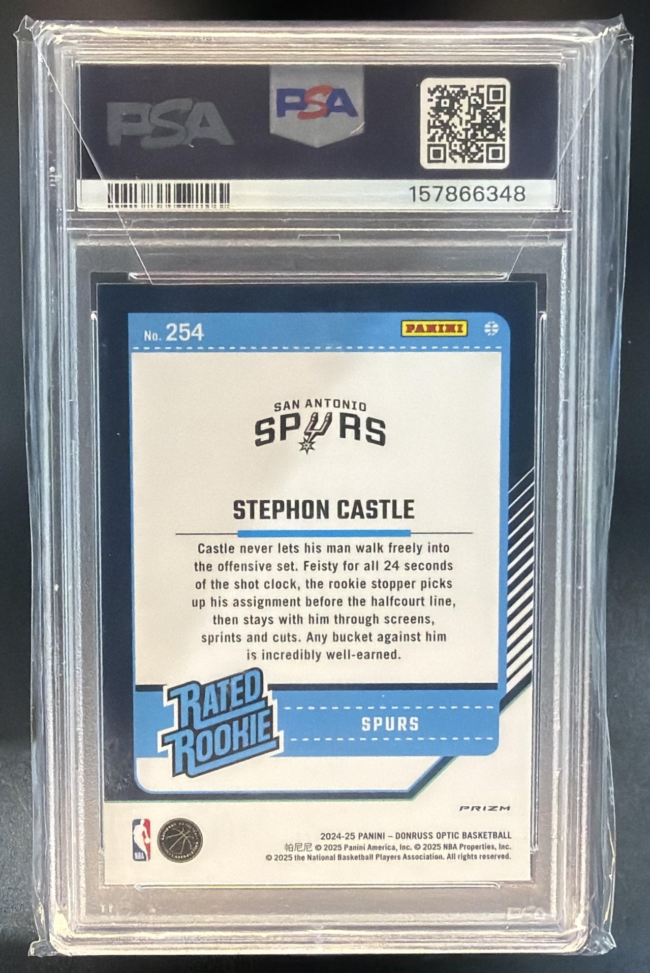 2024 Panini Donruss Optic Stephon Castle Hyper Pink Prizm RC Rated Rookie PSA 9 — back