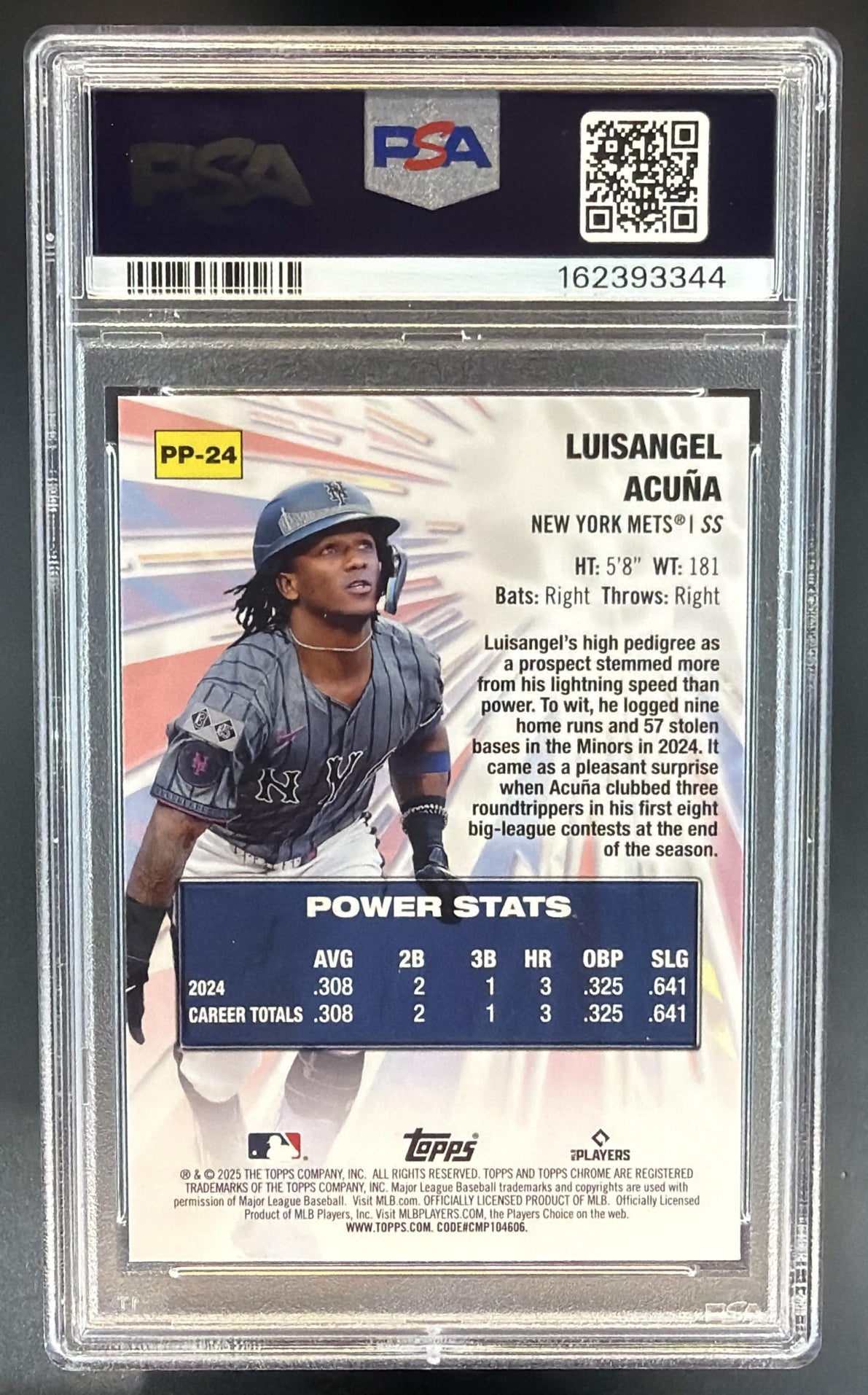 2025 Topps Chrome Luisangel Acuna #PP-24 Power Players Mets PSA 10 — back