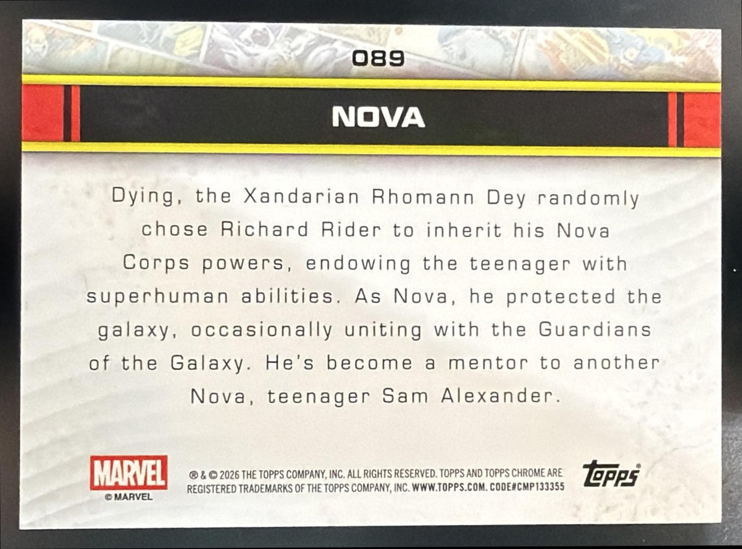 2026 Topps Chrome Marvel Comics Nova #089 Orange Wave Refractor 2/25 — back