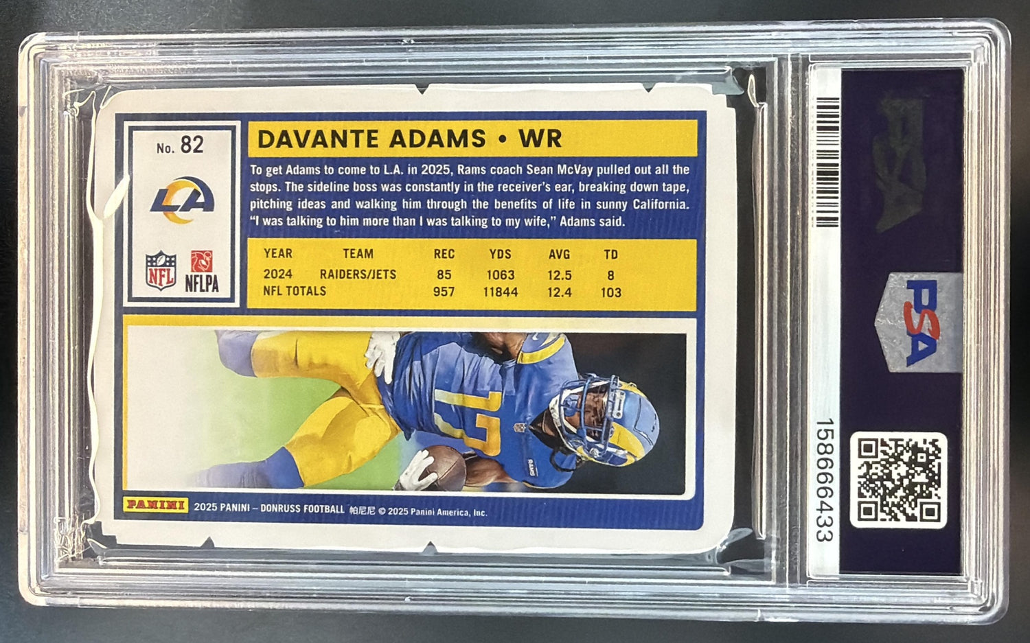 2025 Panini Donruss Davante Adams #82 Press Proof Silver Die-Cut /99 PSA 9 — back