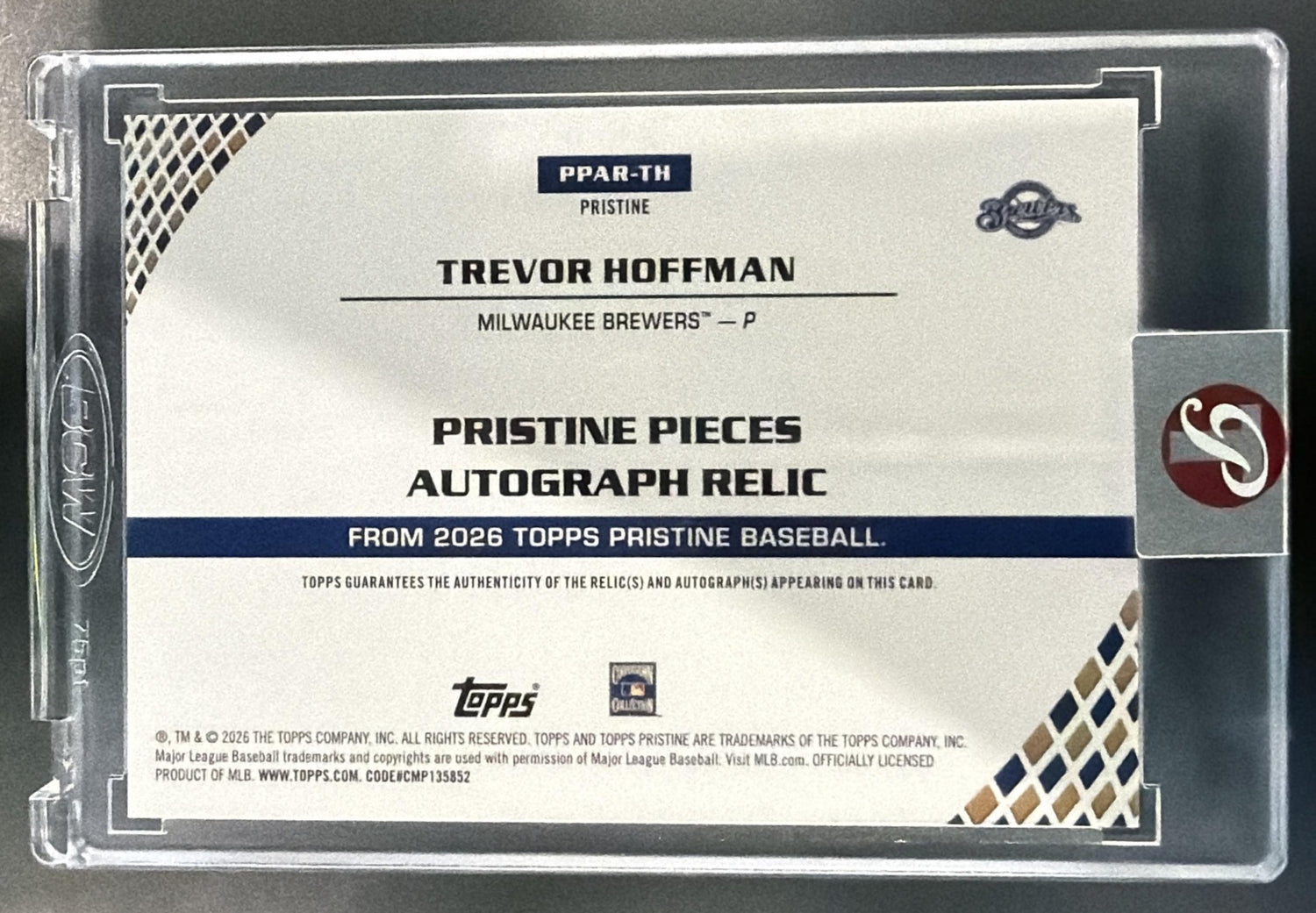 2026 Topps Pristine Trevor Hoffman #PPAR-TH Pieces Auto Relic Refractor /99 MEM — back