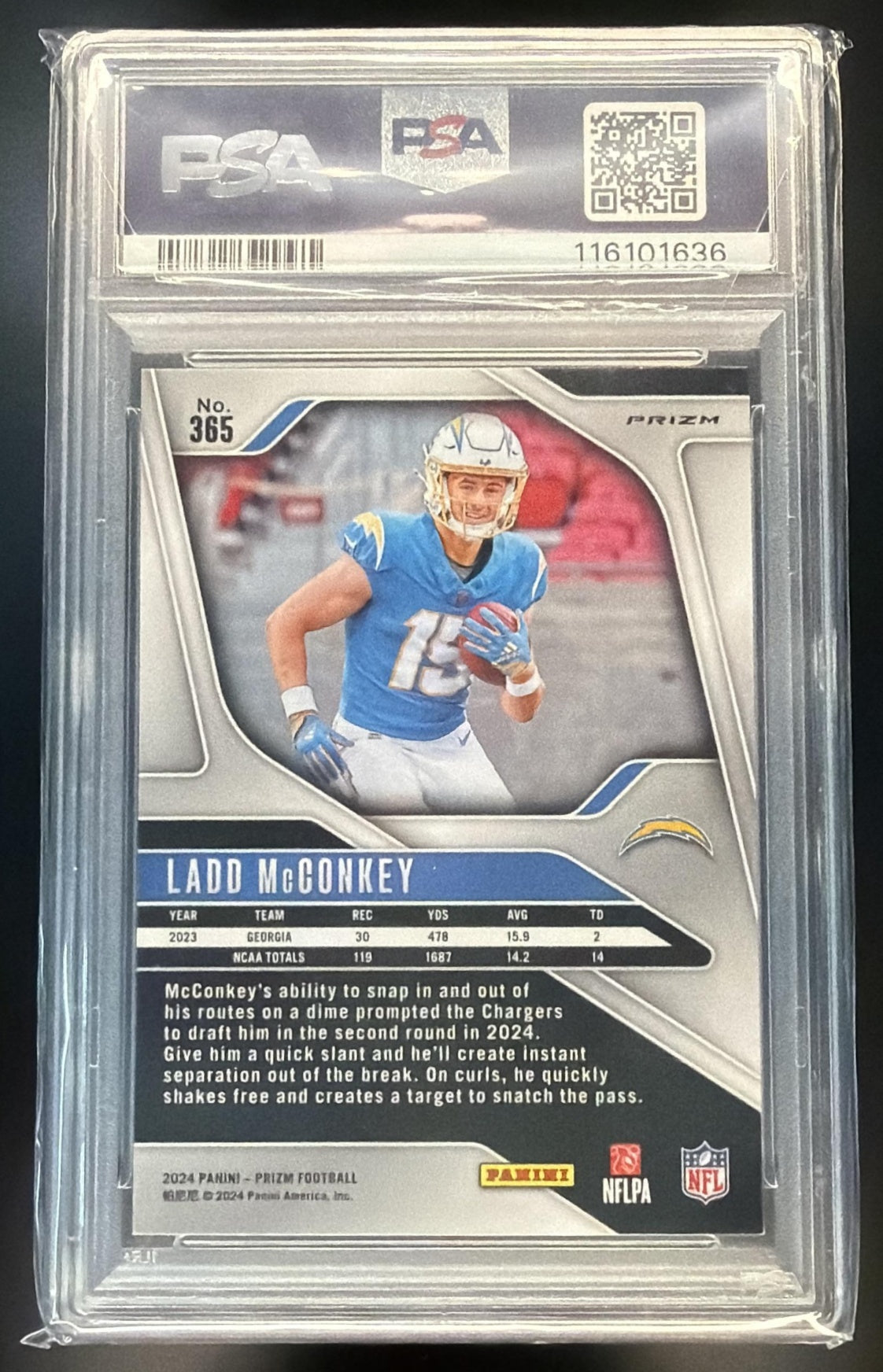 2024 Panini Prizm Ladd McConkey #365 Neon Green Pulsar RC Chargers PSA 10