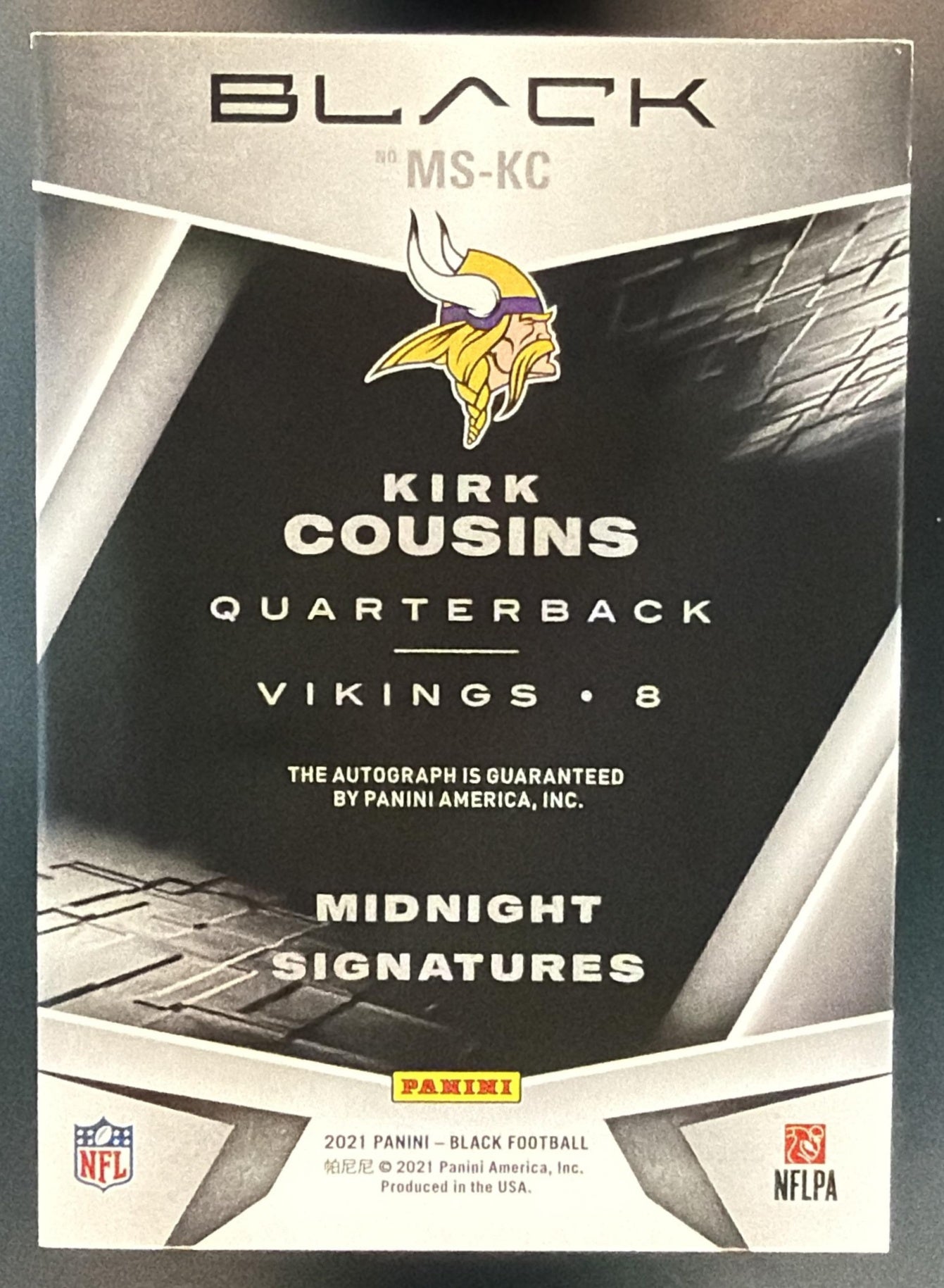 2021 Panini Black Kirk Cousins #MS-KC Midnight Signatures 10/10 Auto Vikings — back