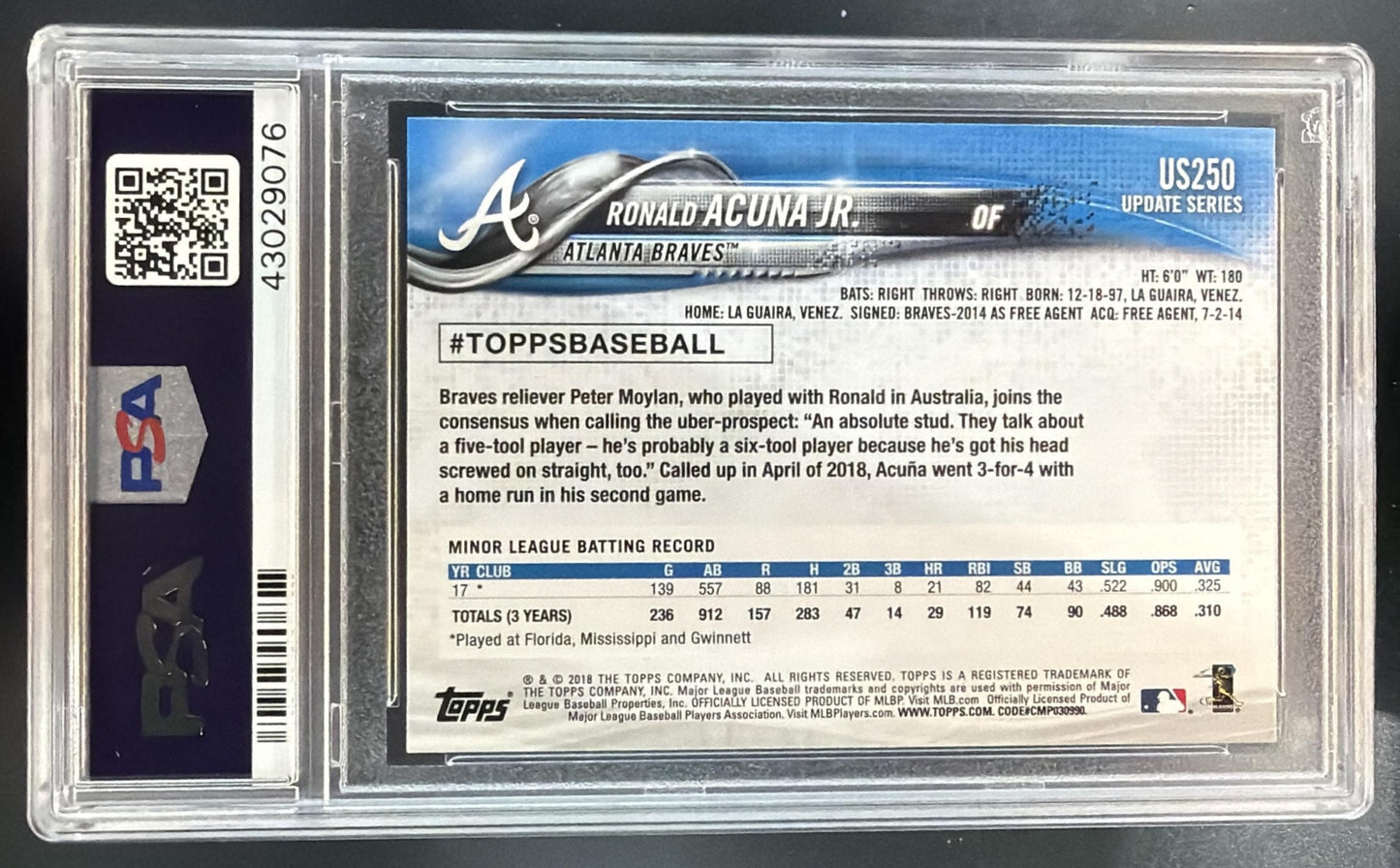2018 Topps Update Ronald Acuna Jr. #US250 RC Braves PSA 10 — back