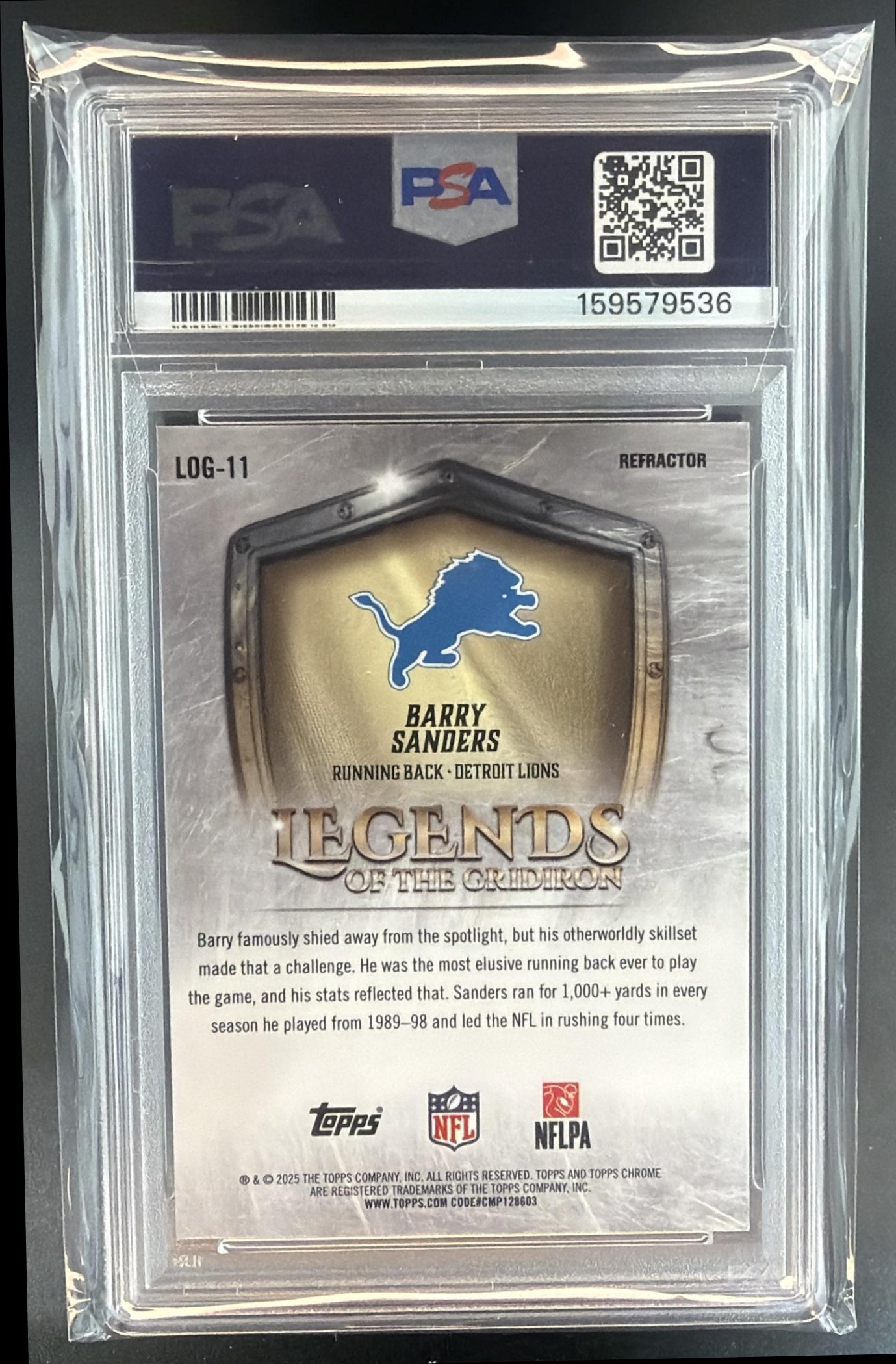 2025 Topps Chrome Barry Sanders #LOG-11 Legends of the Gridiron Refractor PSA 7 — back