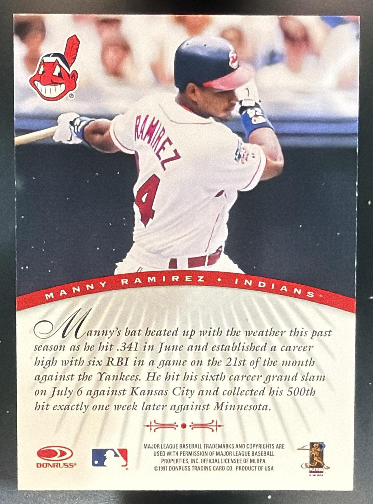 1997 Donruss Signature Series Manny Ramirez Auto Indians — back