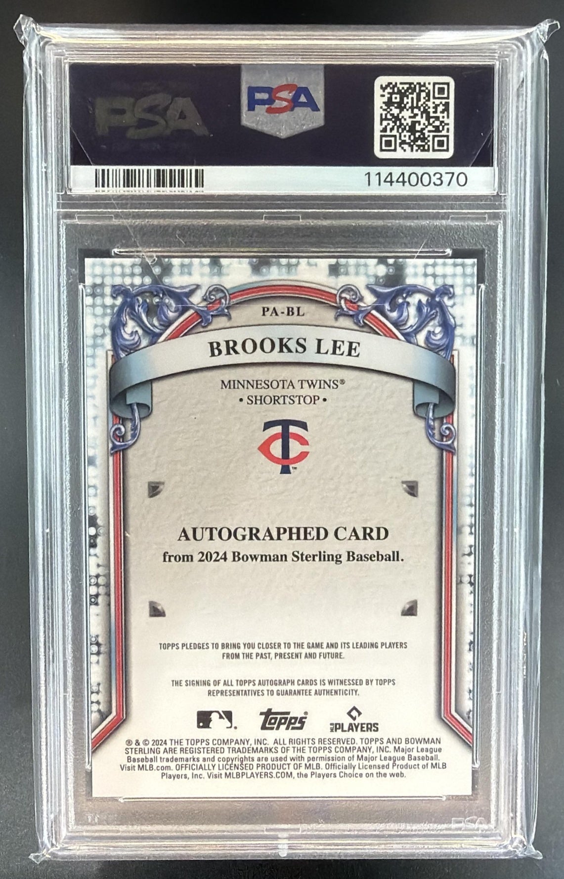 2024 Bowman Sterling Brooks Lee #PA-BL Prospect Auto Orange Refractor /75 PSA 10 — back