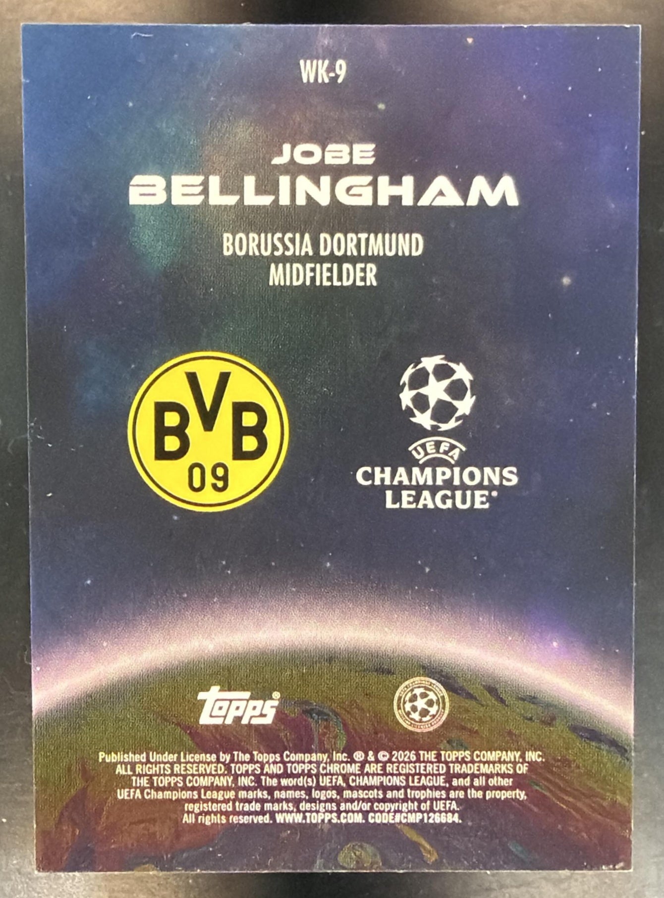 2025 Topps Chrome UEFA Club Jobe Bellingham Wonderkids Purple Refractor /75 RC — back
