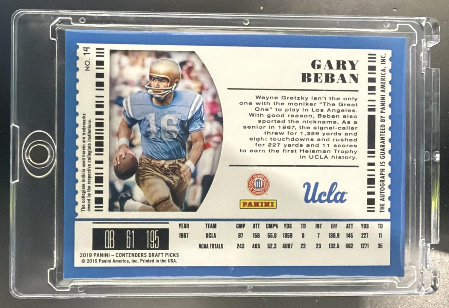 2019 Contenders Draft Picks Collegiate Gary Beban Ticket Signatures /10 Auto — back