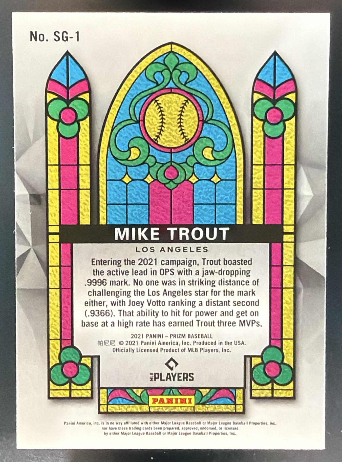 2021 Panini Prizm Mike Trout #SG-1 Stained Glass Angels — back