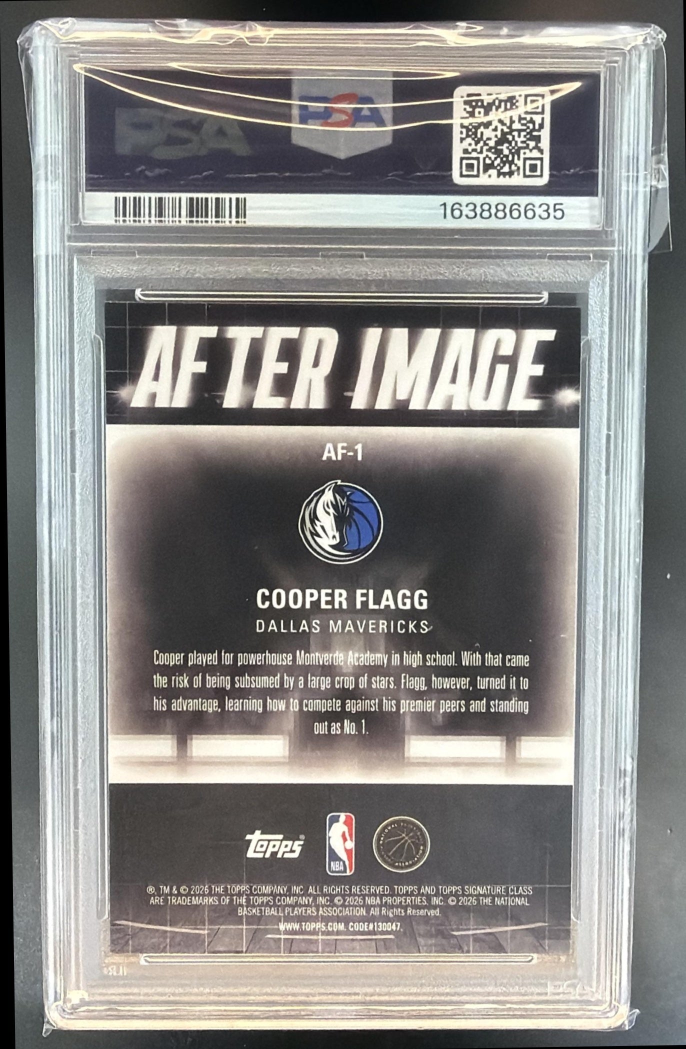2025-26 Topps Signature Class Cooper Flagg #AF-1 After Image RC Mavericks PSA 10 — back