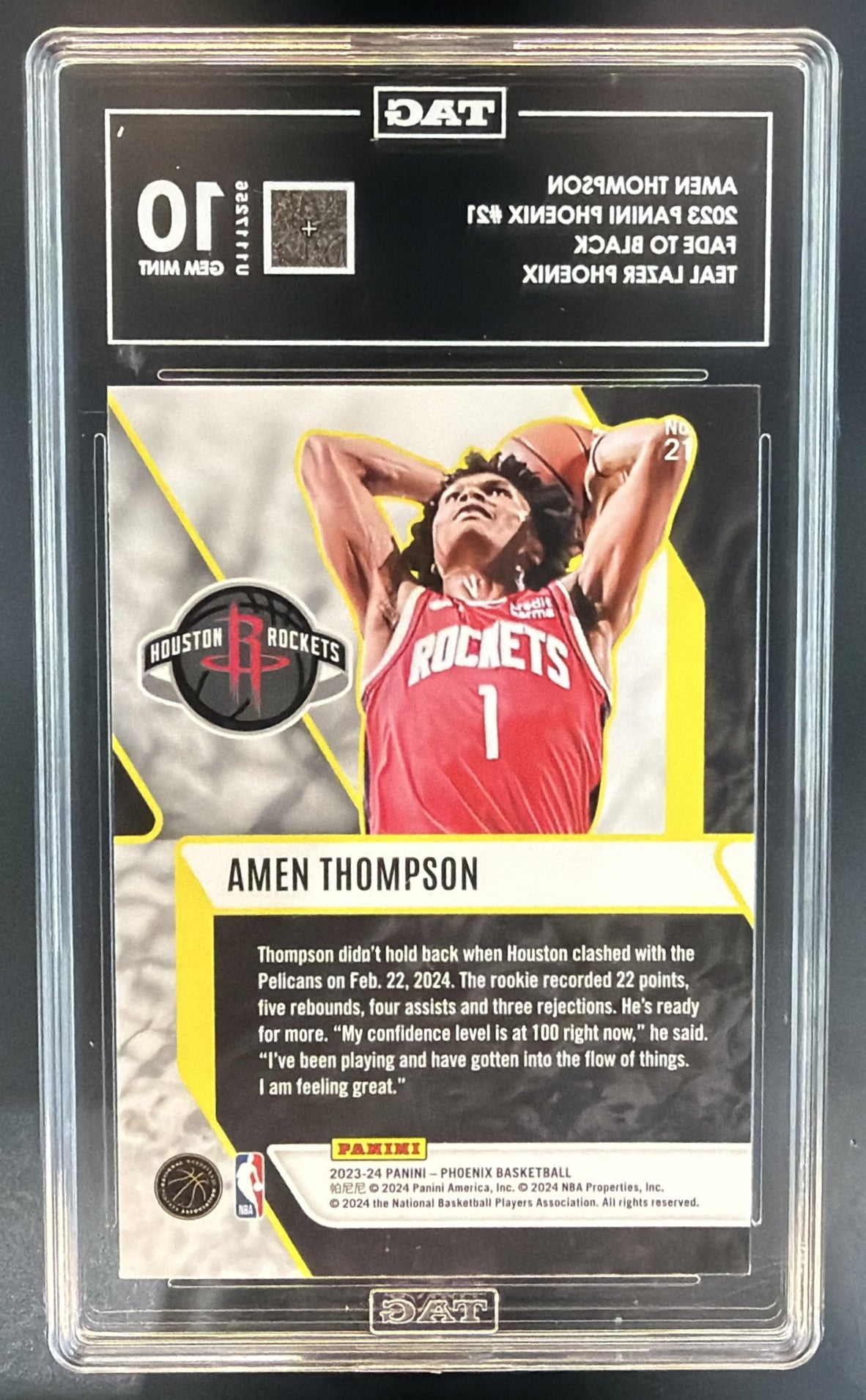 2023 Panini Phoenix Amen Thompson #21 Fade To Black Teal Lazer RC TAG 10 — back