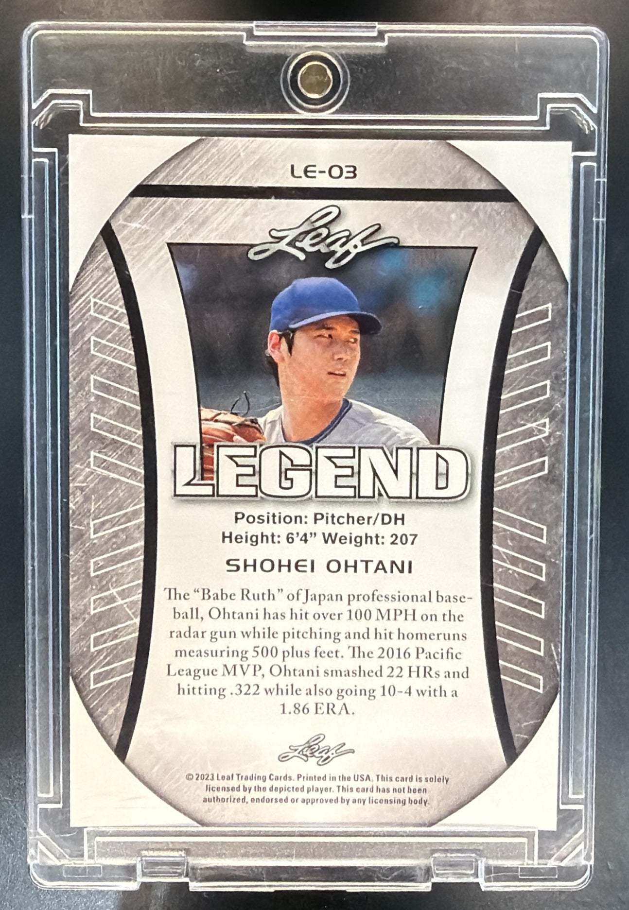 2018 Leaf Shohei Ohtani #LE-03 RC Angels — back