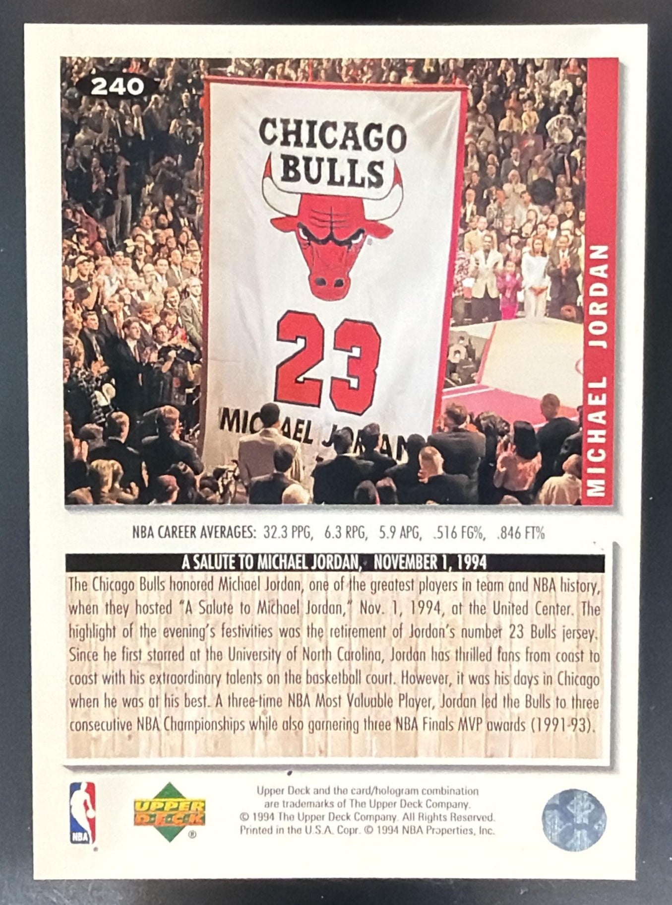 1994-95 Upper Deck Collector's Choice Michael Jordan #240 Bulls — back