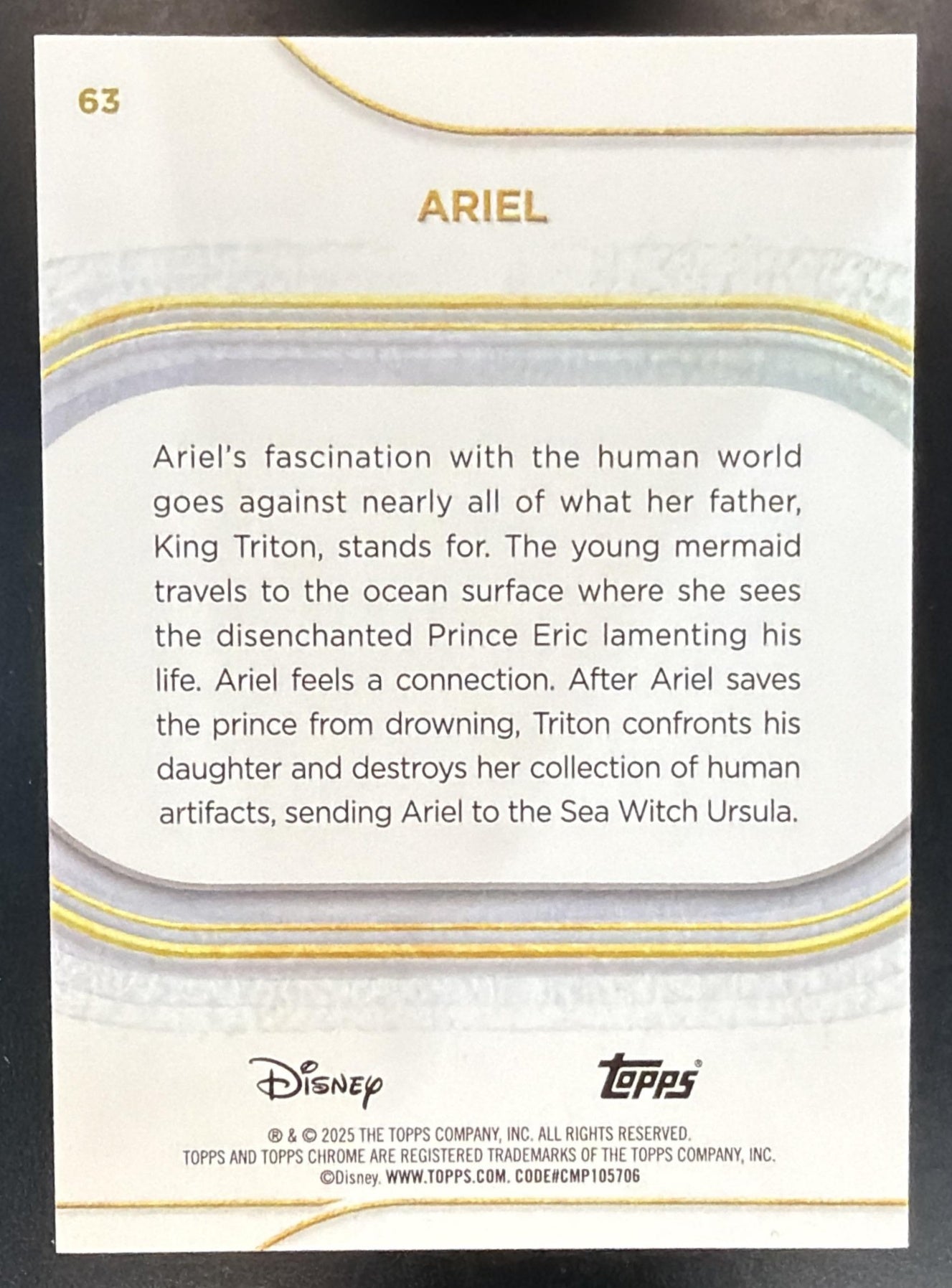 2025 Topps Chrome Disney Ariel #63 Blue Mini Diamond Refractor 140/150 — back