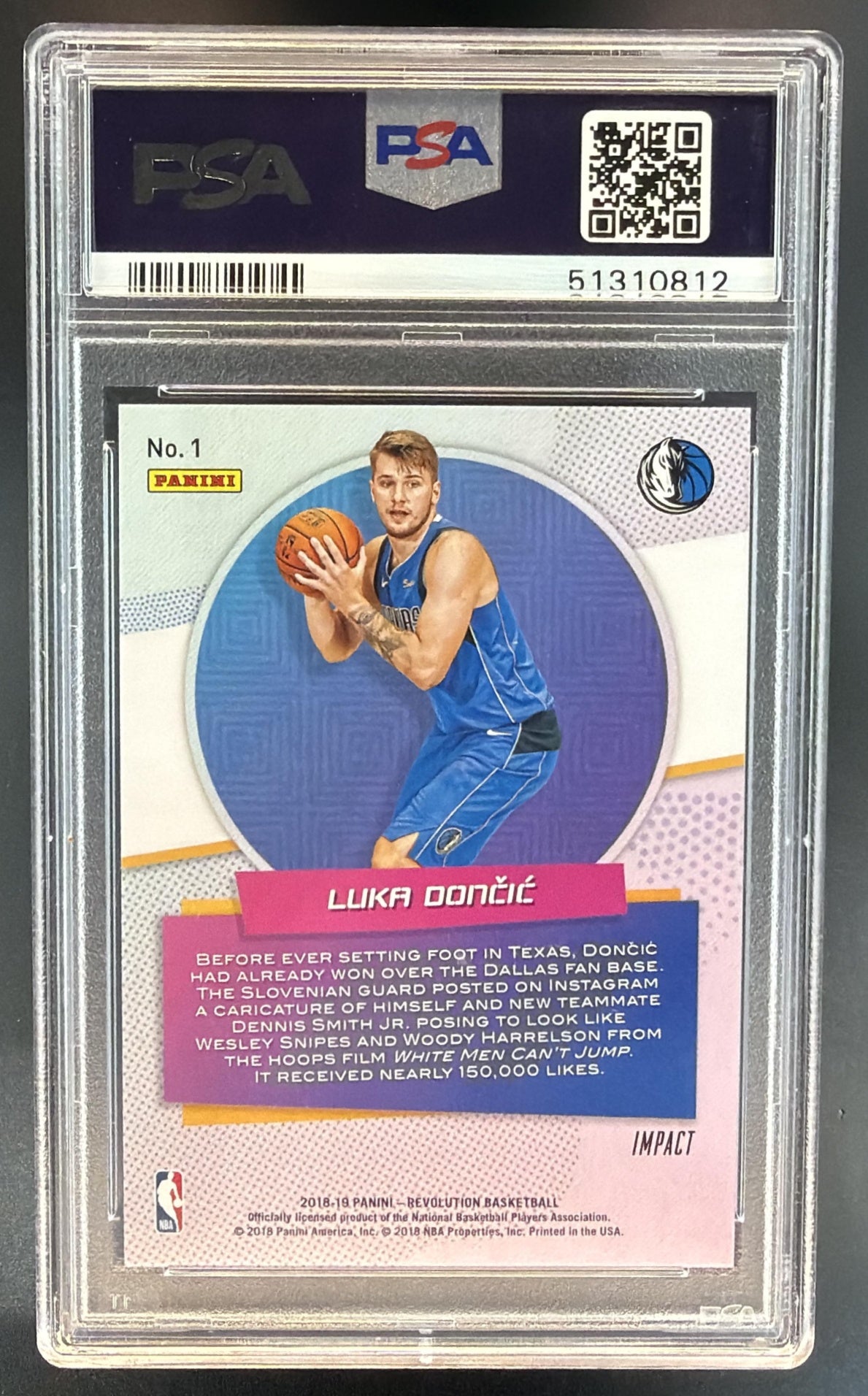 2018-19 Panini Revolution Luka Doncic #1 Rookie Impact RC Mavericks PSA 10 — back