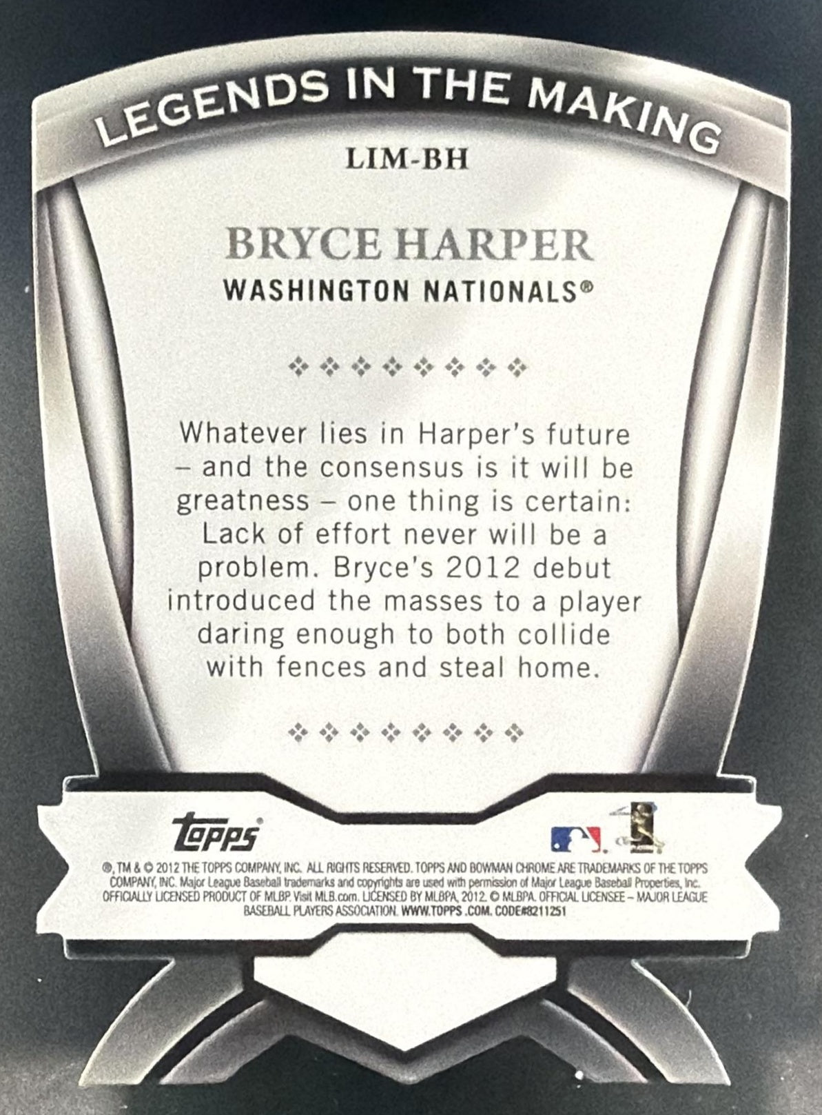 2012 Bowman Chrome Bryce Harper #LIM-BH Legends In The Making Die Cuts RC — back