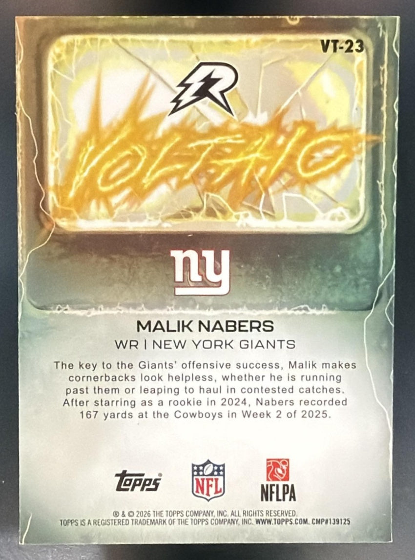 2025 Topps Resurgence Malik Nabers #VT-23 Voltaic Yellow Surge Refractor /225 — back