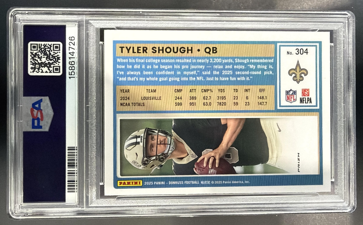 2025 Panini Donruss Tyler Shough Optic Rated Rookie Preview Red Wave RC PSA 9 — back