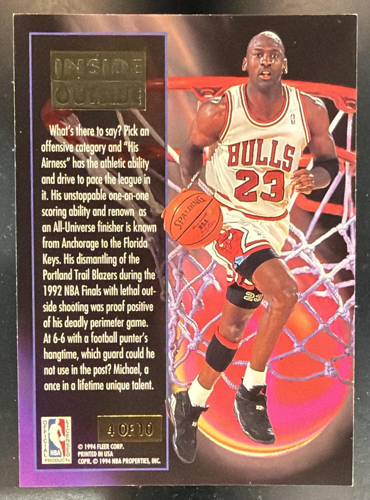 1993-94 Fleer Ultra Michael Jordan #4 Inside Outside Bulls — back